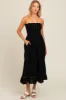 Black Smocked Strapless Maternity Midi Dress sold by Pinkblush