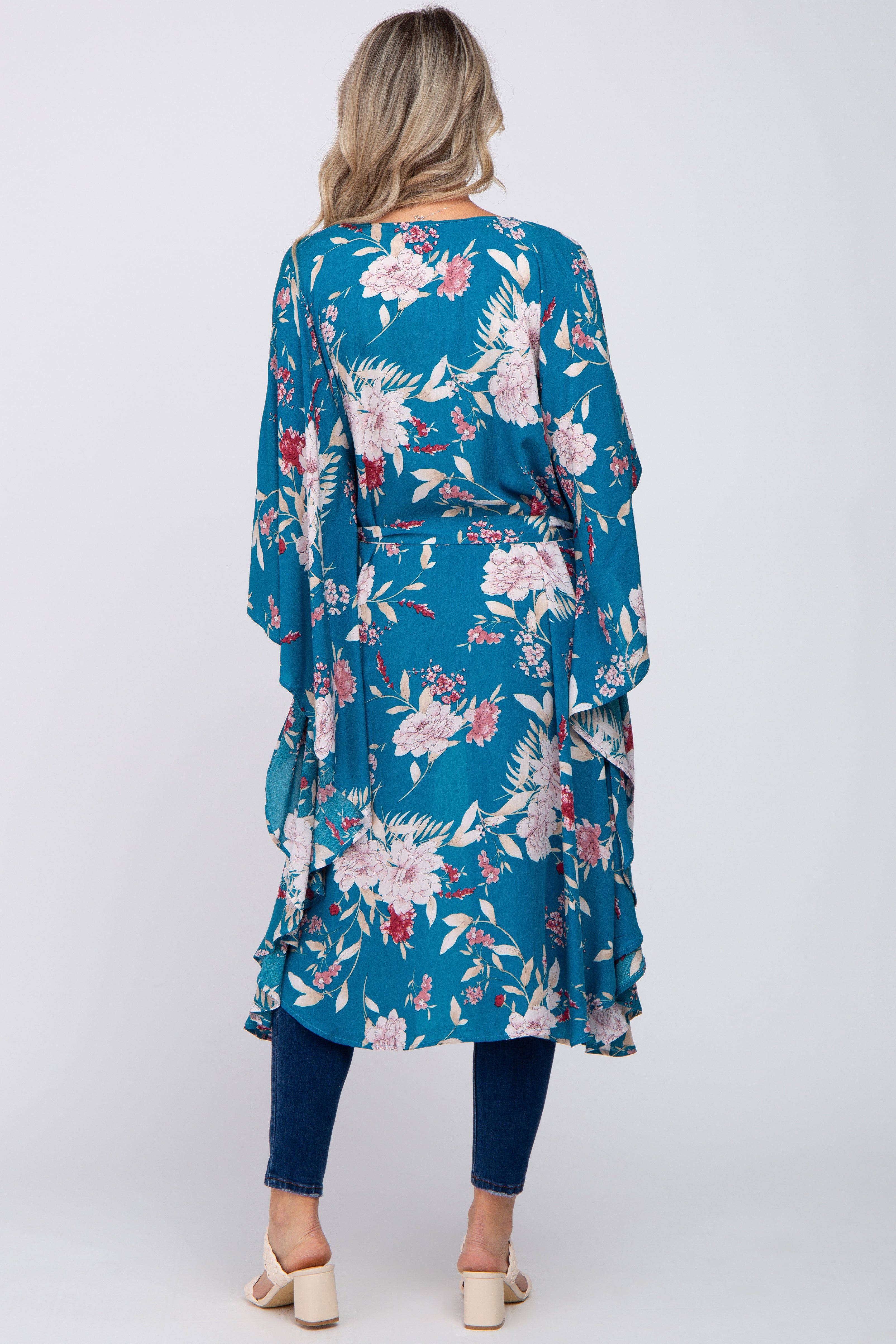 Teal Floral Flowy Round Hem Maternity Cover-Up sold by Pinkblush product image thumbnail 4