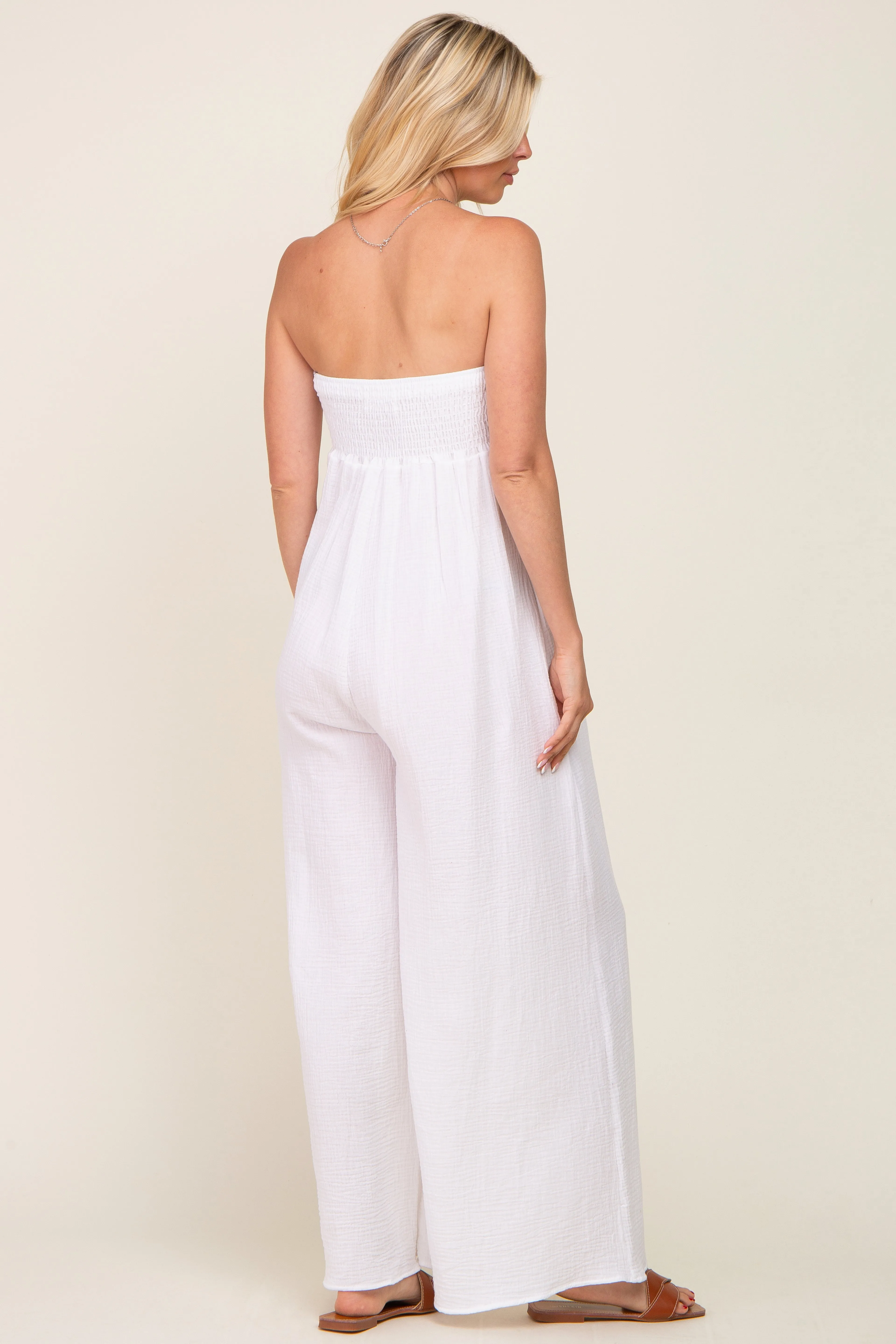 White Strapless Front Twist Jumpsuit sold by Pinkblush product image thumbnail 3