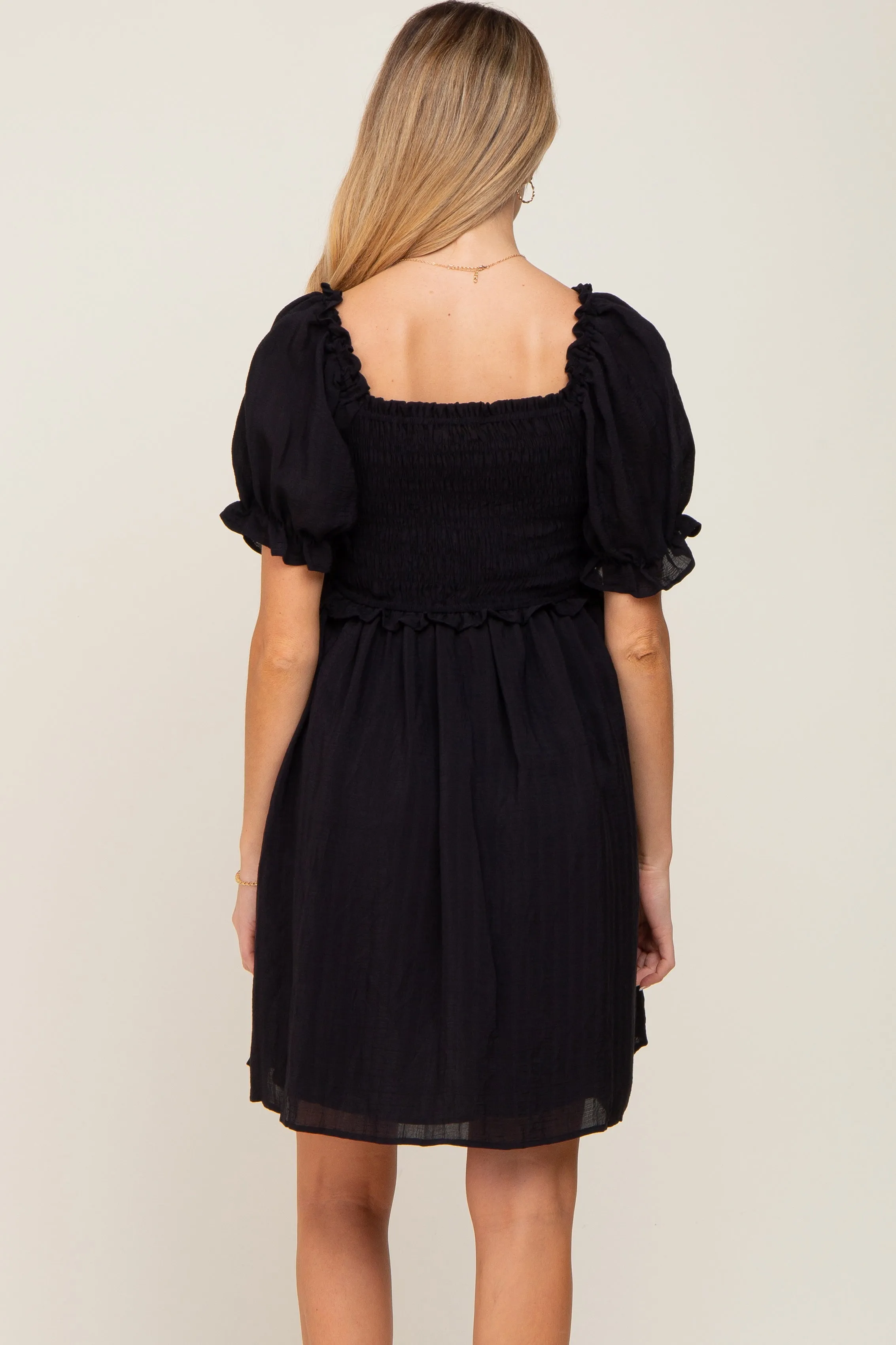 Black Smocked Puff Sleeve Maternity Dress sold by Pinkblush product image thumbnail 3