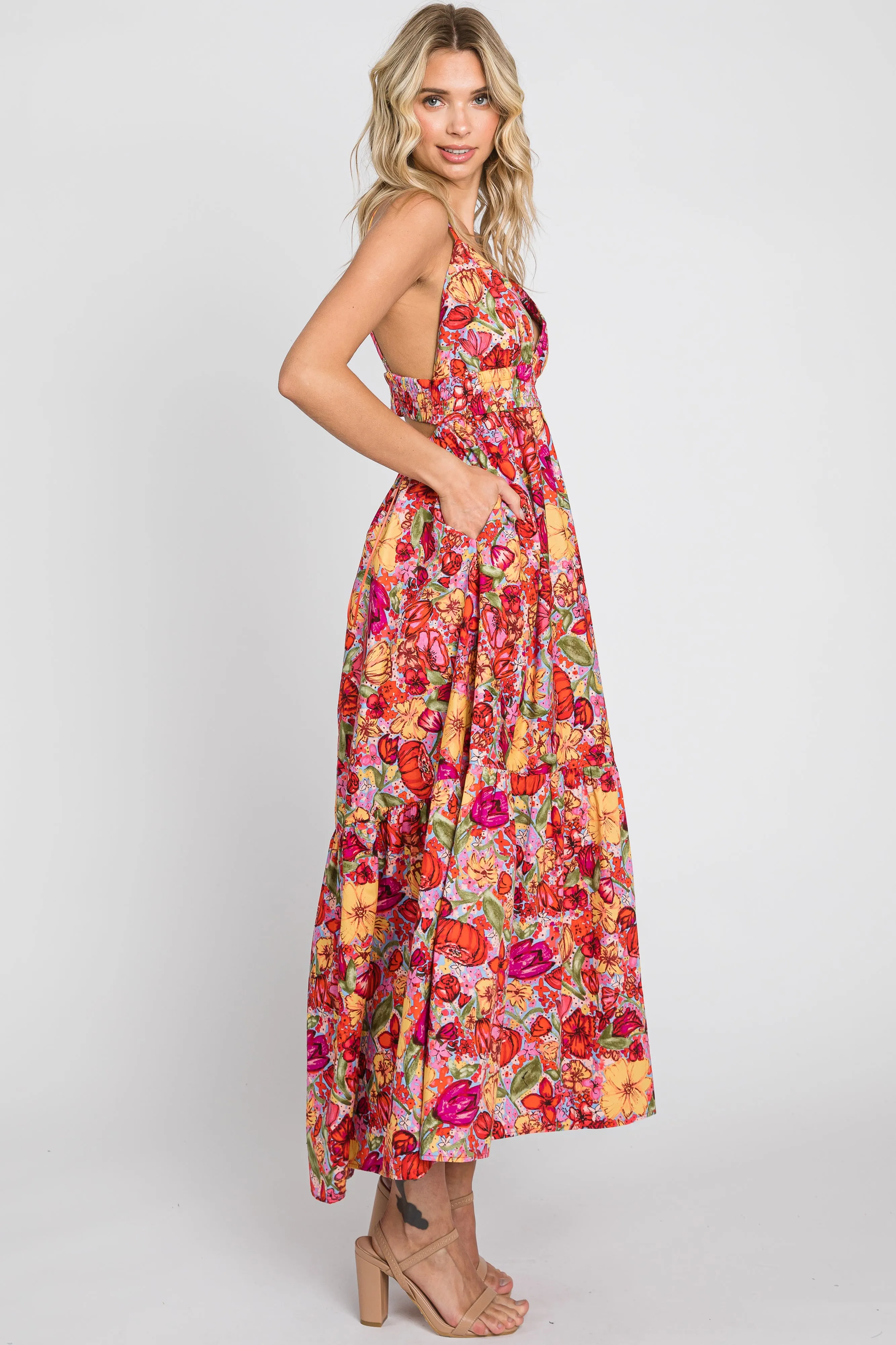 Red Floral Open Back Maxi Dress sold by Pinkblush product image thumbnail 2
