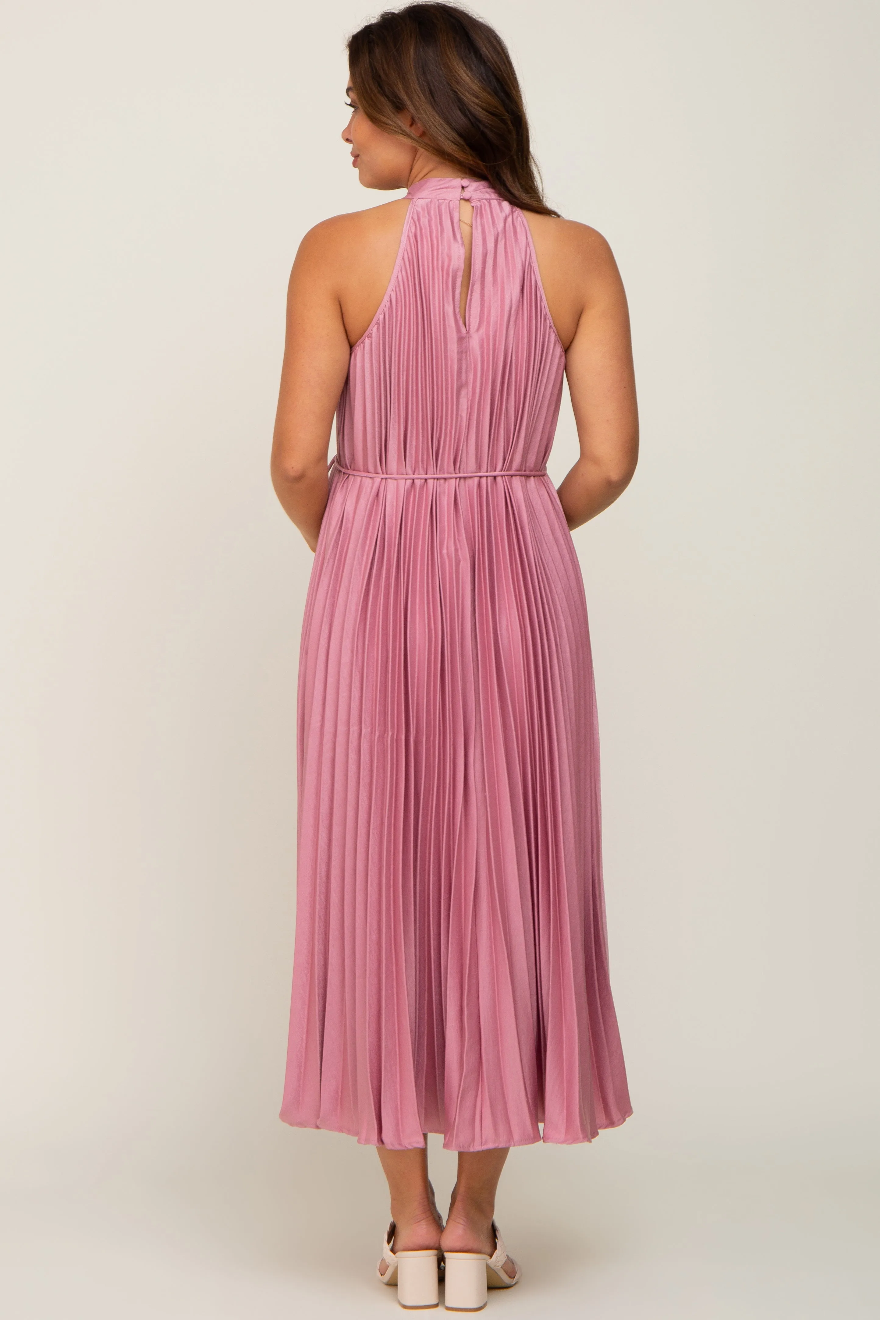 Pink Pleated Maternity Halter Dress sold by Pinkblush product image thumbnail 4