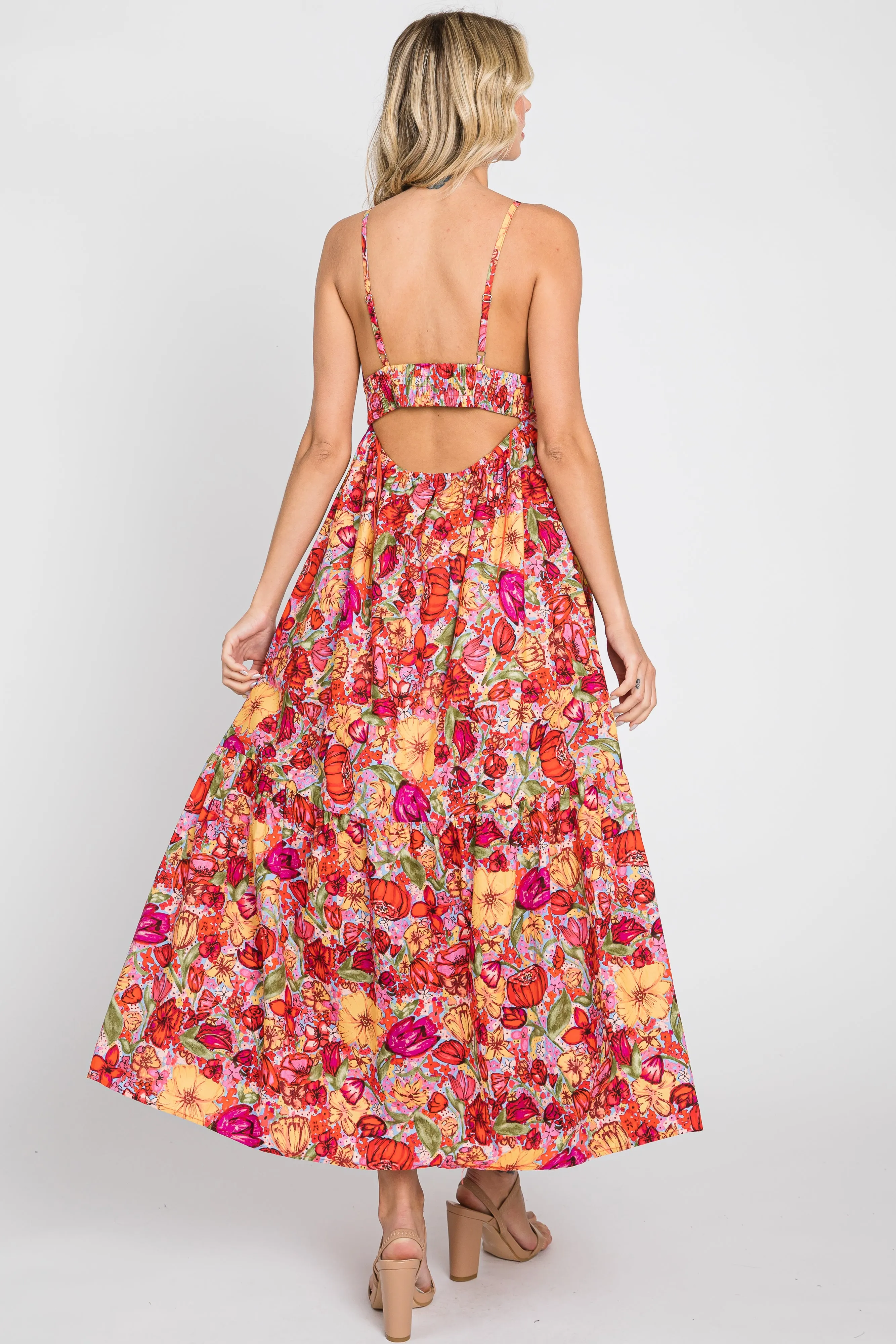 Red Floral Open Back Maxi Dress sold by Pinkblush product image thumbnail 3