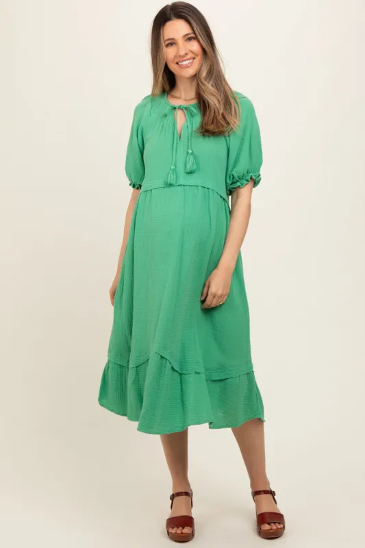 Green Tassel Tie Maternity Midi Dress sold by Pinkblush