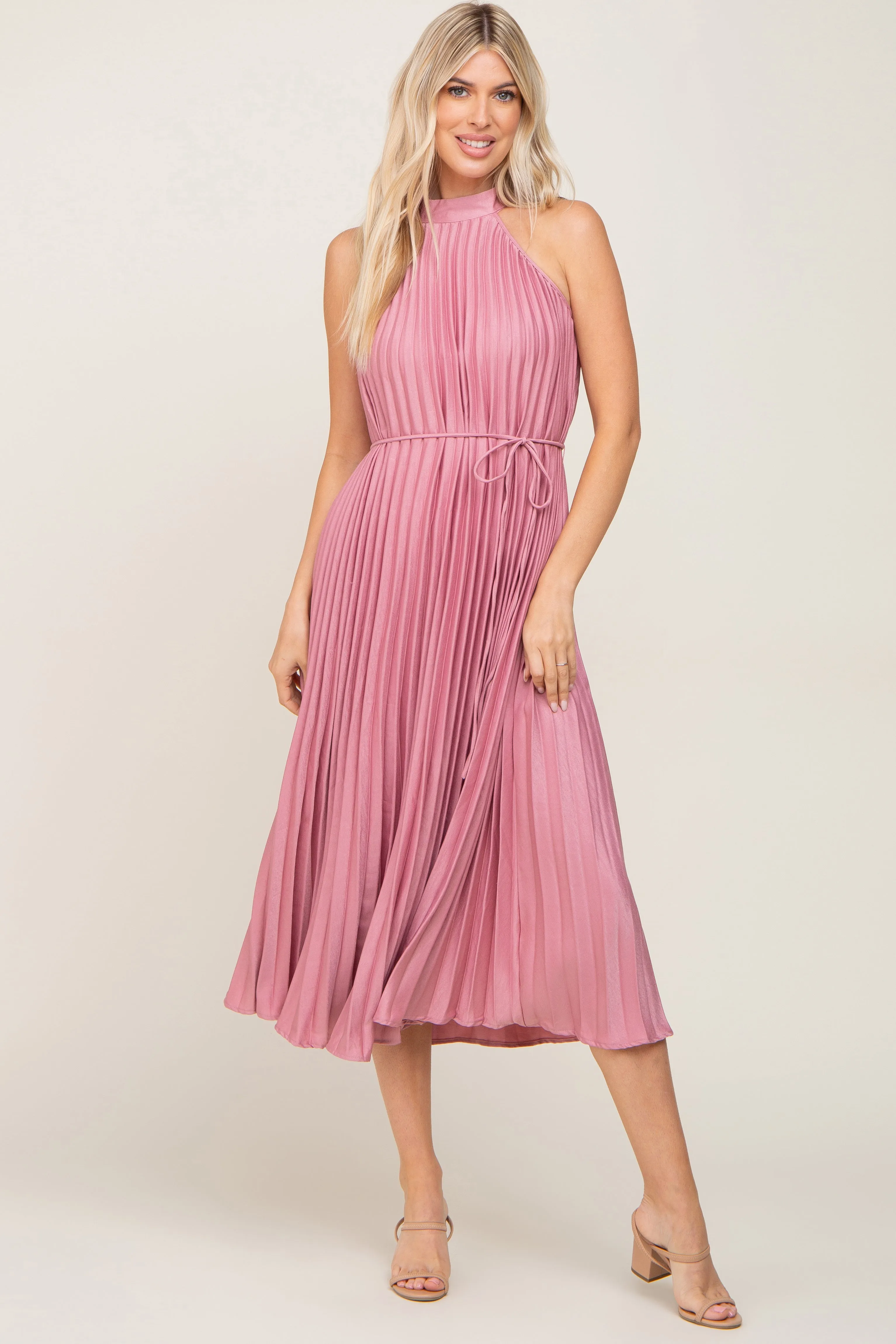 Pink Pleated Maternity Halter Dress sold by Pinkblush product image thumbnail 5