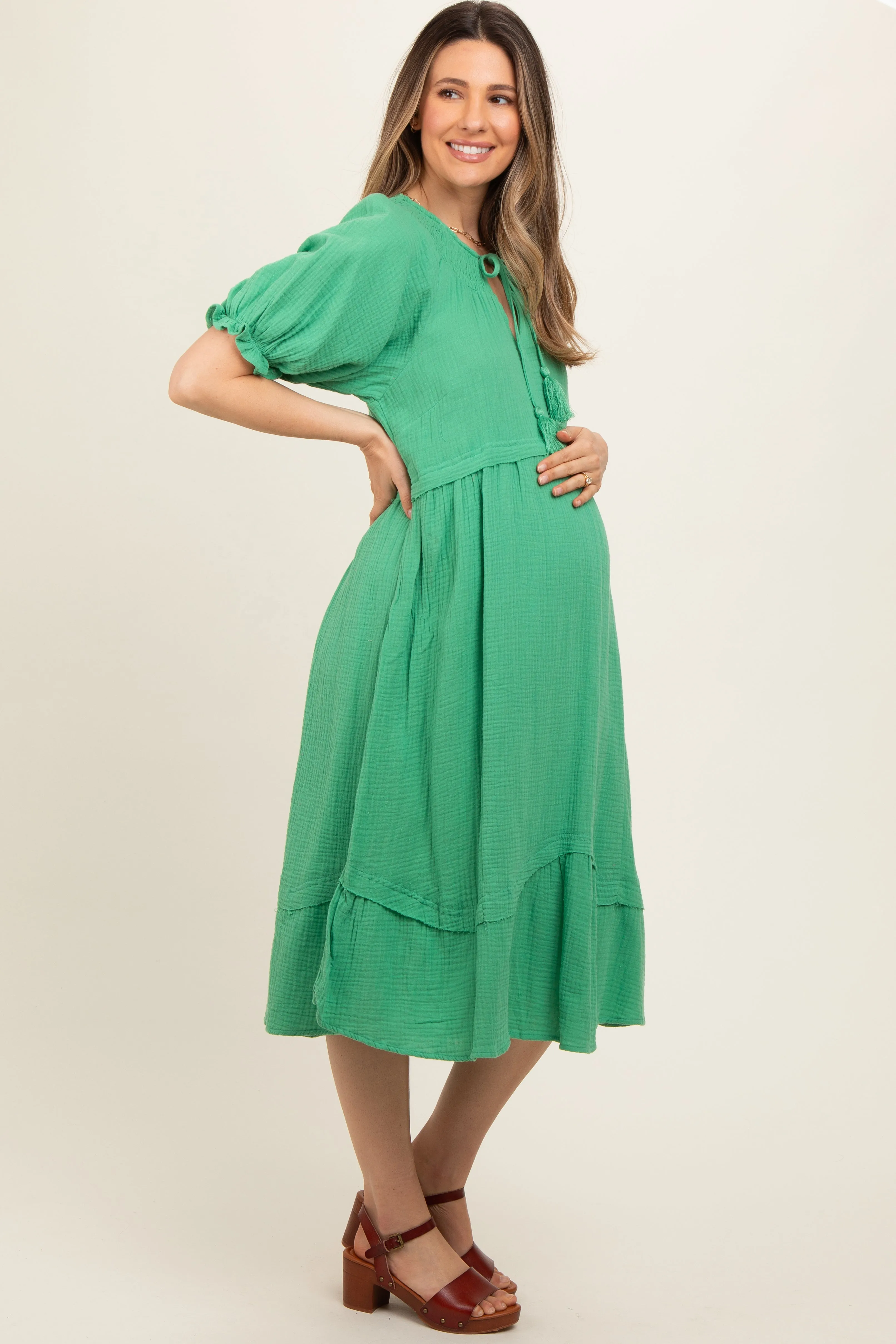 Green Tassel Tie Maternity Midi Dress sold by Pinkblush product image thumbnail 2