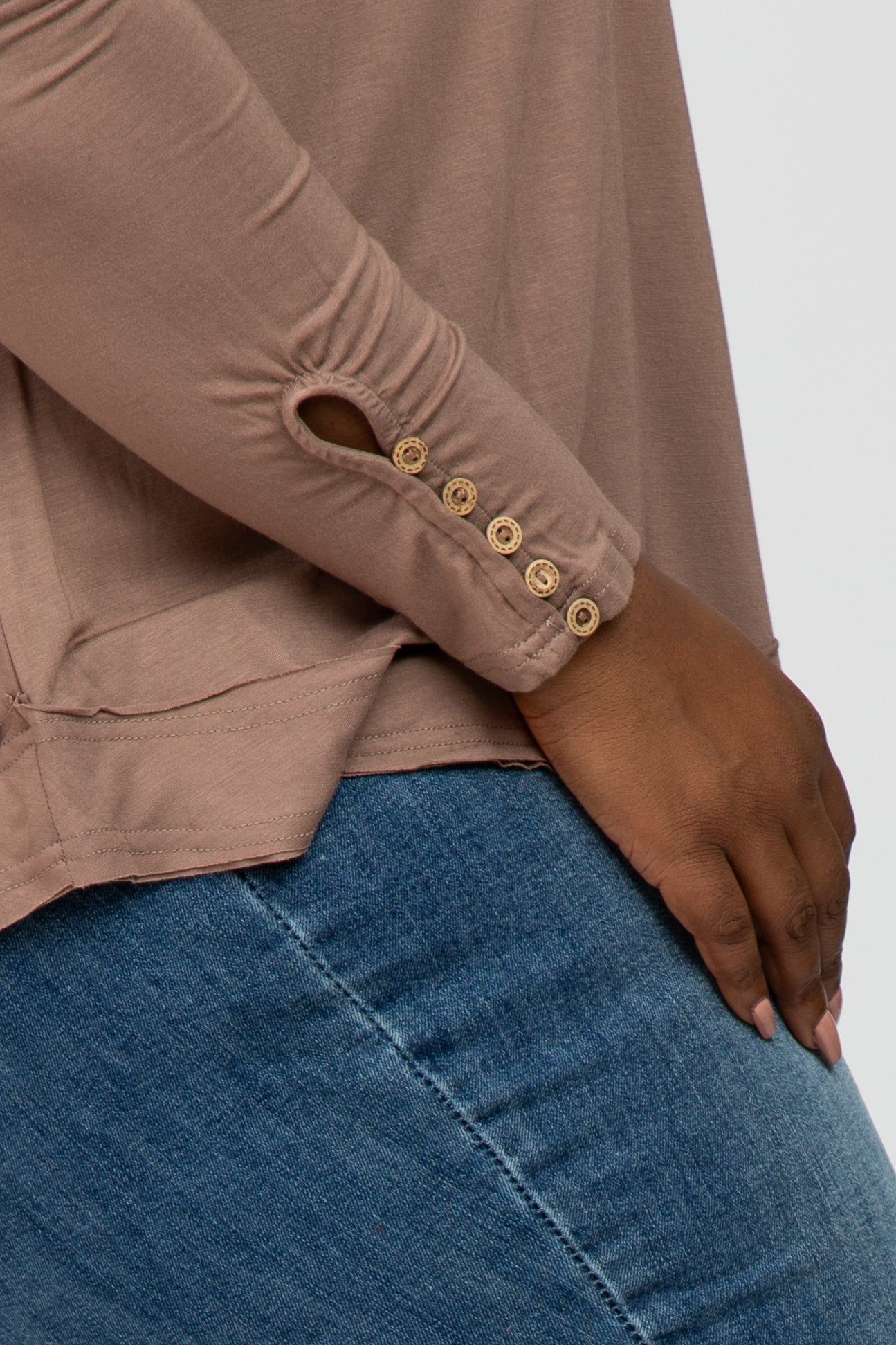 Mocha Button Accent Long Sleeve Plus Top sold by Pinkblush product image thumbnail 5