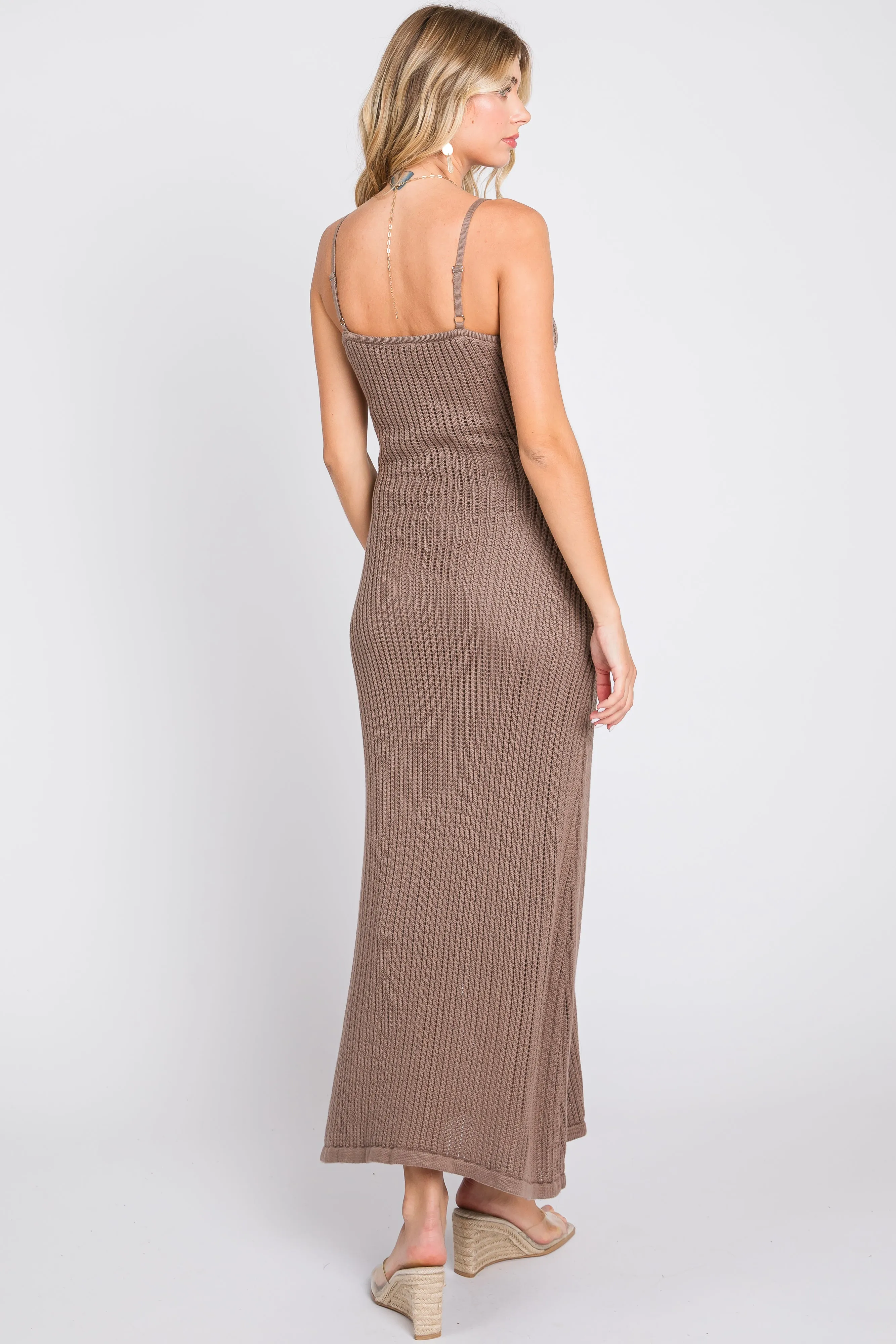 Mocha Open Knit Crochet Midi Dress sold by Pinkblush product image thumbnail 4