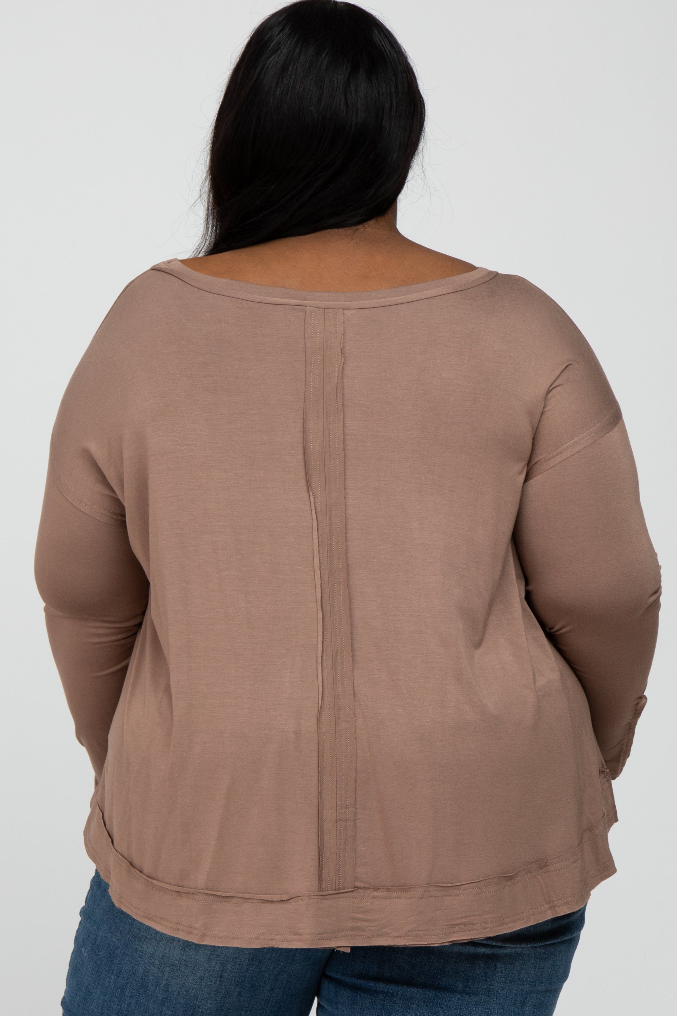 Mocha Button Accent Long Sleeve Plus Top sold by Pinkblush product image thumbnail 4