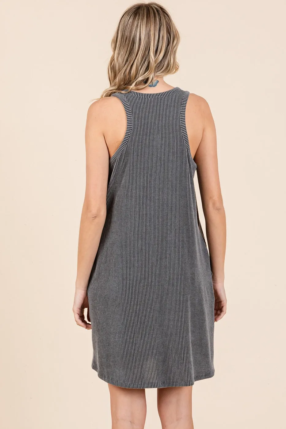 Charcoal Ribbed Sleeveless Pocketed Dress sold by Pinkblush product image thumbnail 4