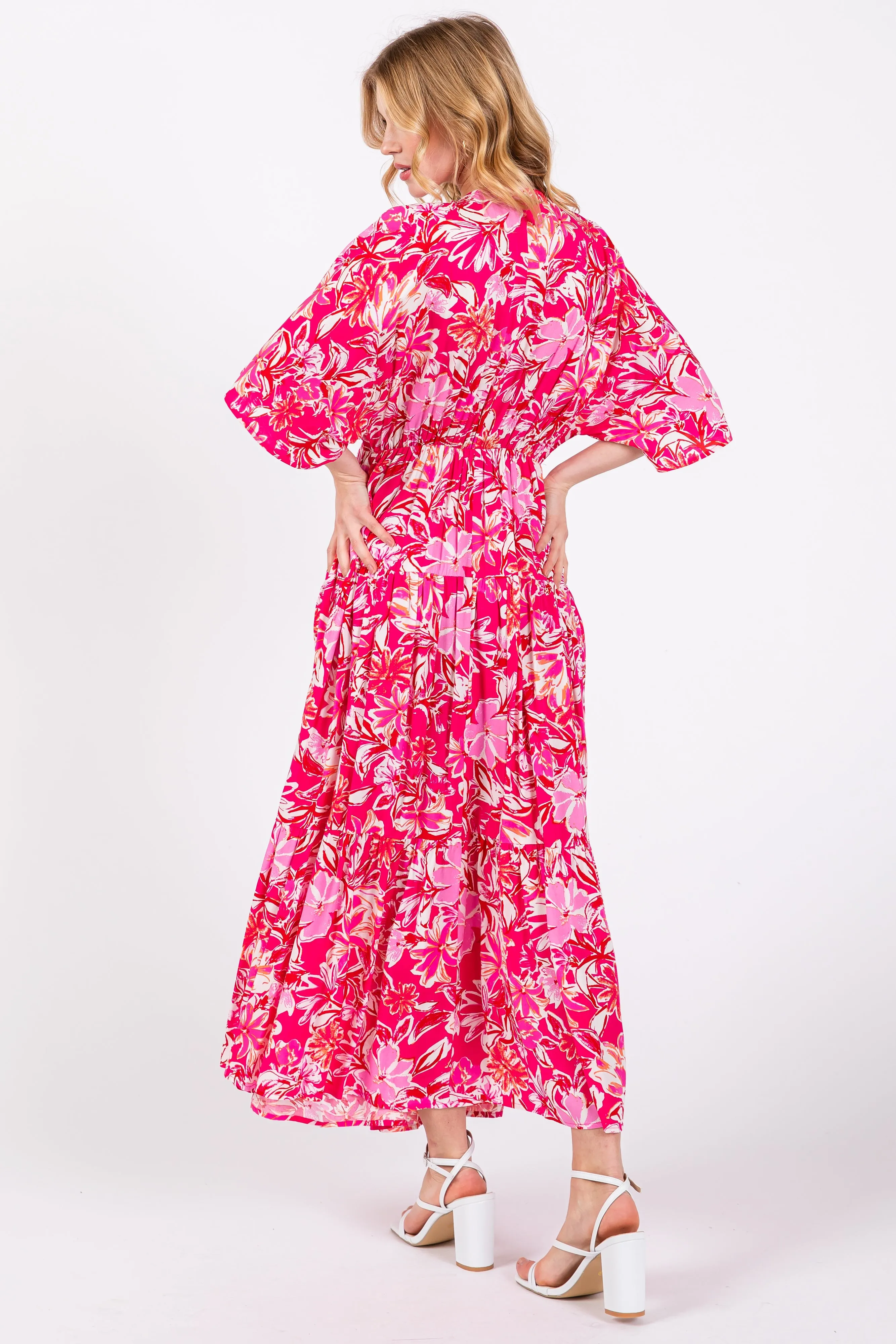 Fuchsia Floral Dolman Sleeve Tiered Maxi Dress sold by Pinkblush product image thumbnail 3