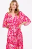 Fuchsia Floral Dolman Sleeve Tiered Maxi Dress sold by Pinkblush