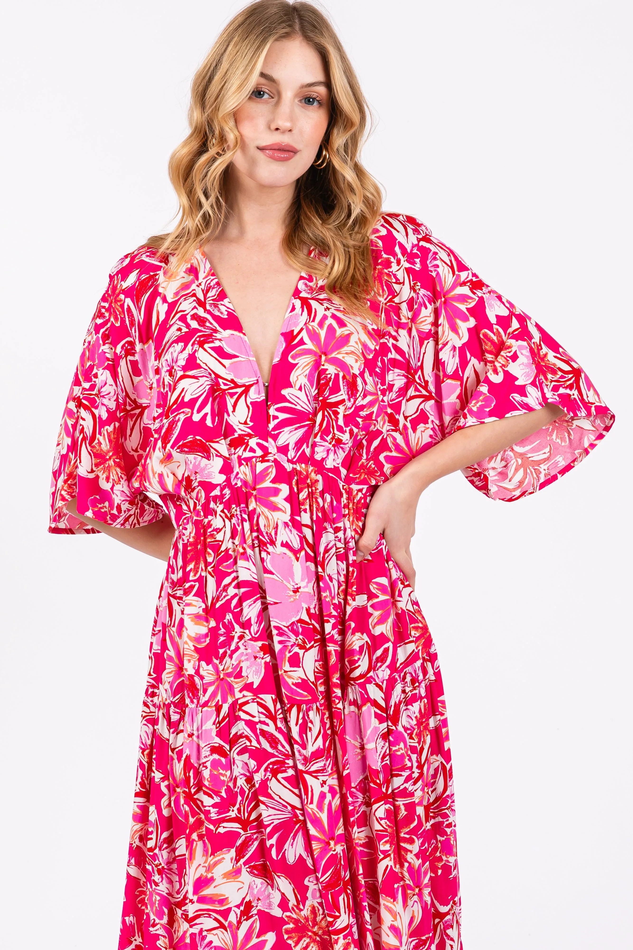 Fuchsia Floral Dolman Sleeve Tiered Maxi Dress sold by Pinkblush product image thumbnail 4