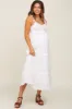 White Ruffle Accent Maternity Midi Dress sold by Pinkblush