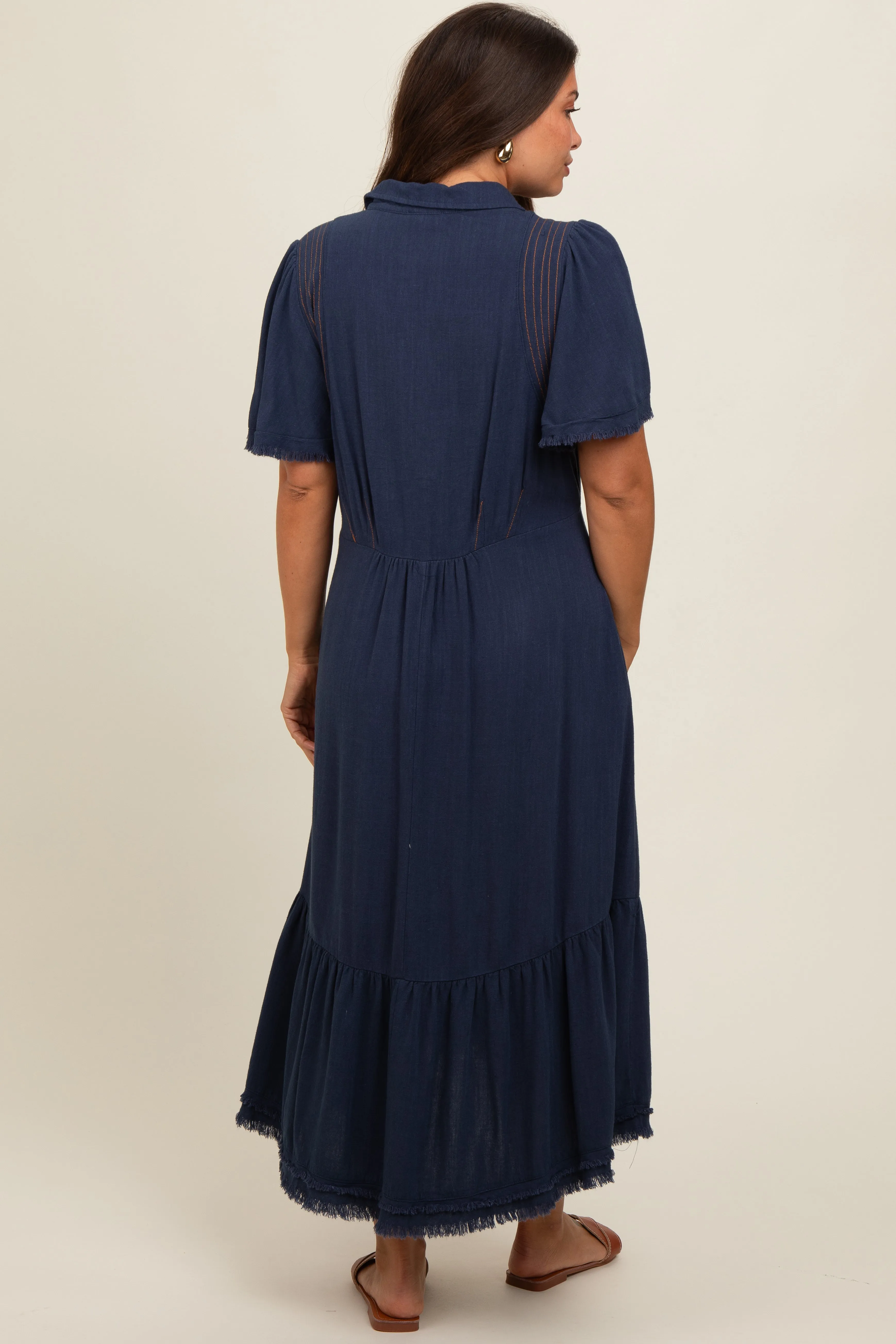 Navy Collared Pocketed Maternity Midi Dress sold by Pinkblush product image thumbnail 3
