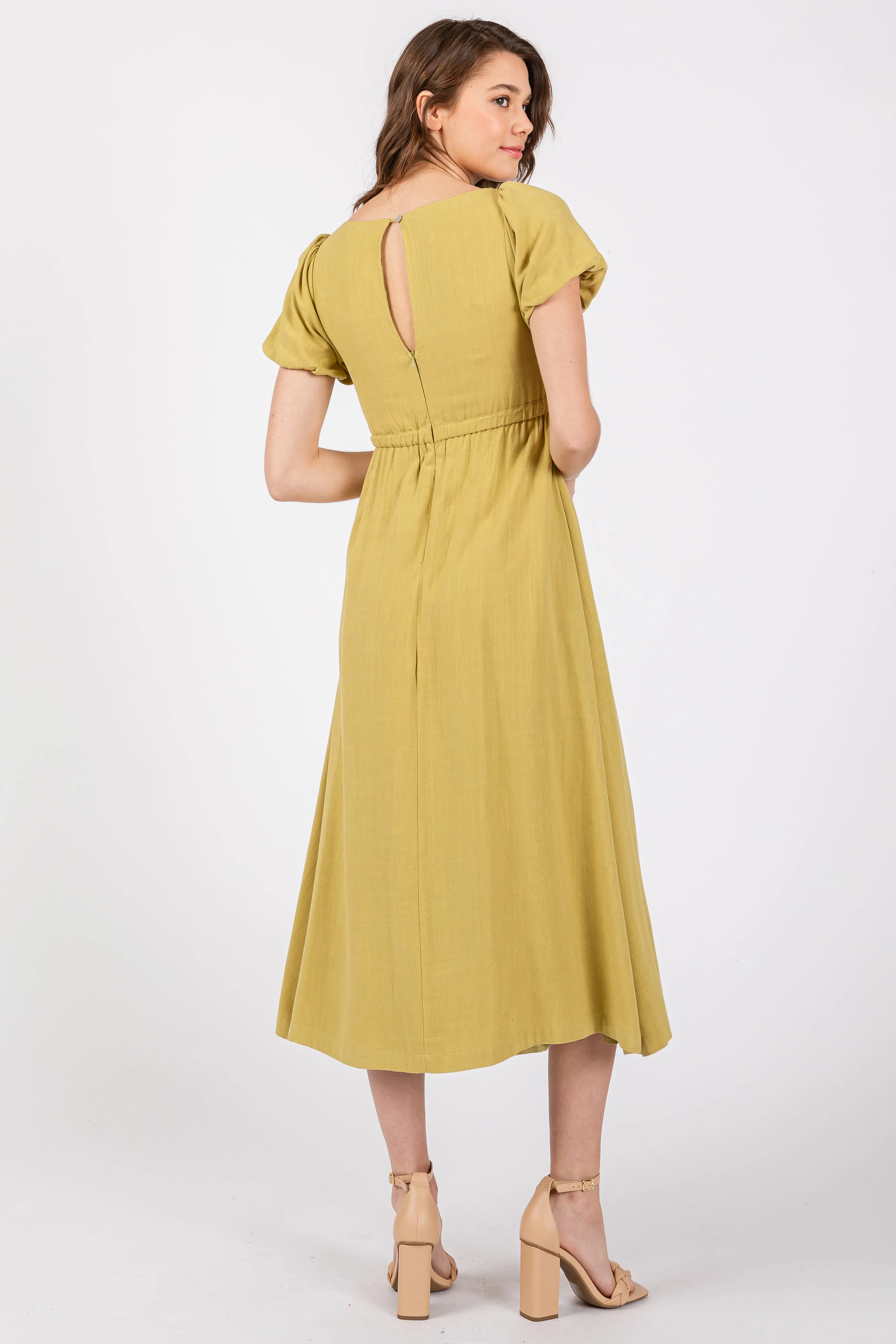 Lime Puff Sleeve Linen Midi Dress sold by Pinkblush product image thumbnail 3