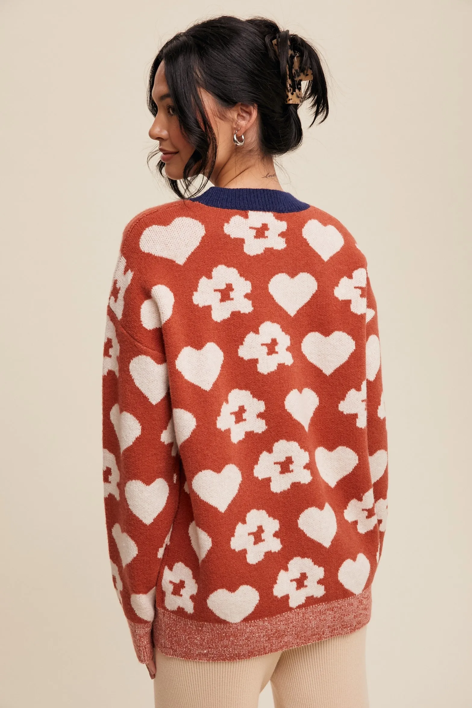 Rust Floral Heart Print Sweater sold by Pinkblush product image thumbnail 3
