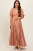Pink Floral V-Neck Short Flutter Sleeve Maternity Maxi Dress sold by Pinkblush