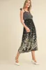Black Multi Floral Contrast Thread Smocked Floral Midi Dress sold by Pinkblush
