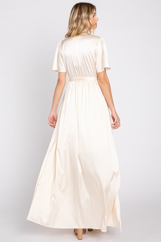 Beige Satin Wrap Nursing Dress sold by Pinkblush product image thumbnail 3