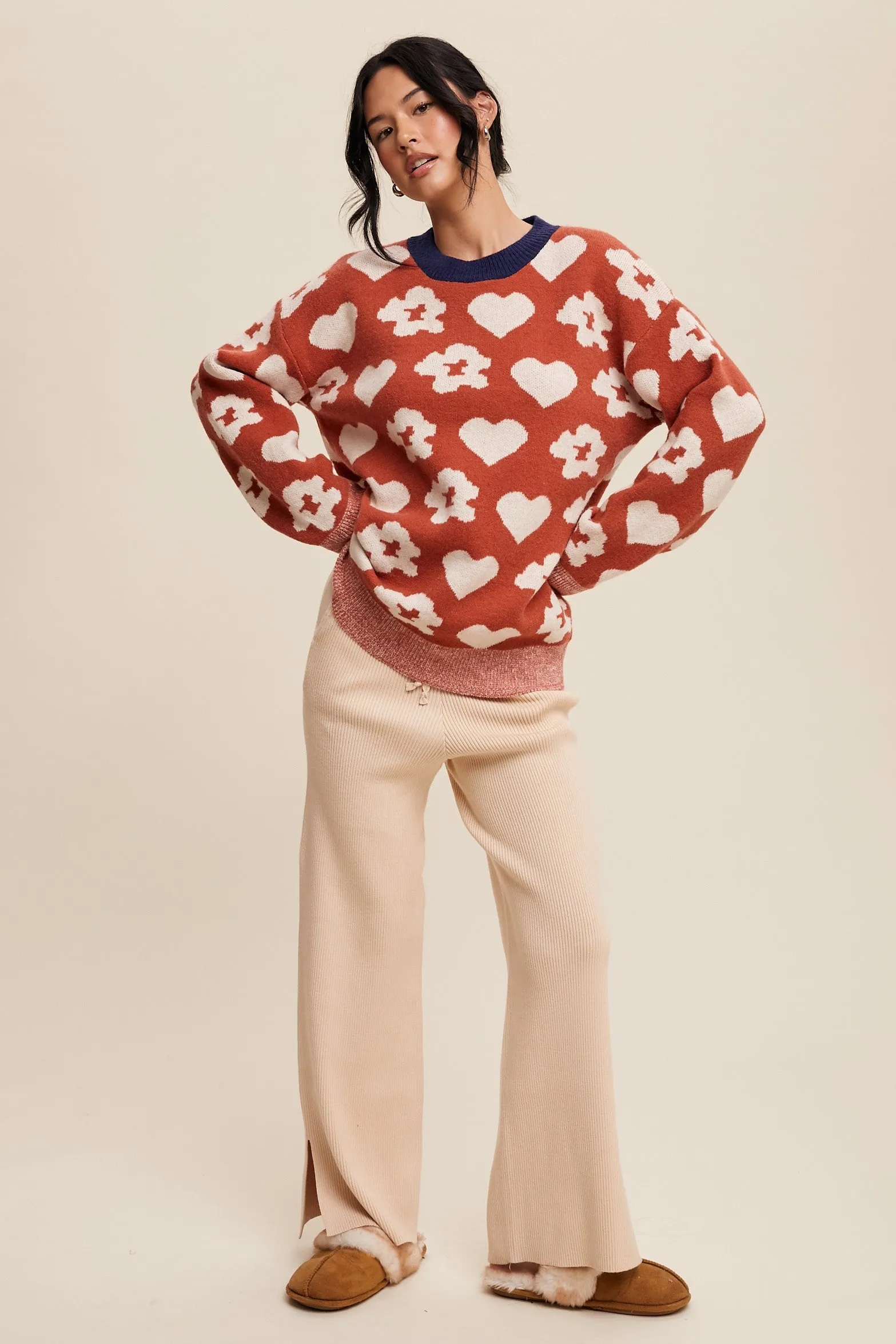 Rust Floral Heart Print Sweater sold by Pinkblush product image thumbnail 4