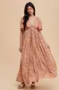 Pink Floral V-Neck Short Flutter Sleeve Maternity Maxi Dress sold by Pinkblush