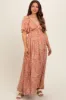 Pink Floral V-Neck Short Flutter Sleeve Maternity Maxi Dress sold by Pinkblush