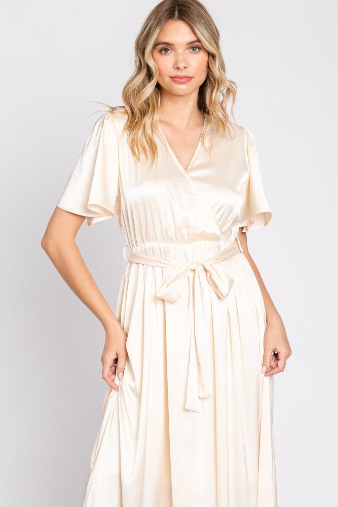 Beige Satin Wrap Nursing Dress sold by Pinkblush product image thumbnail 4