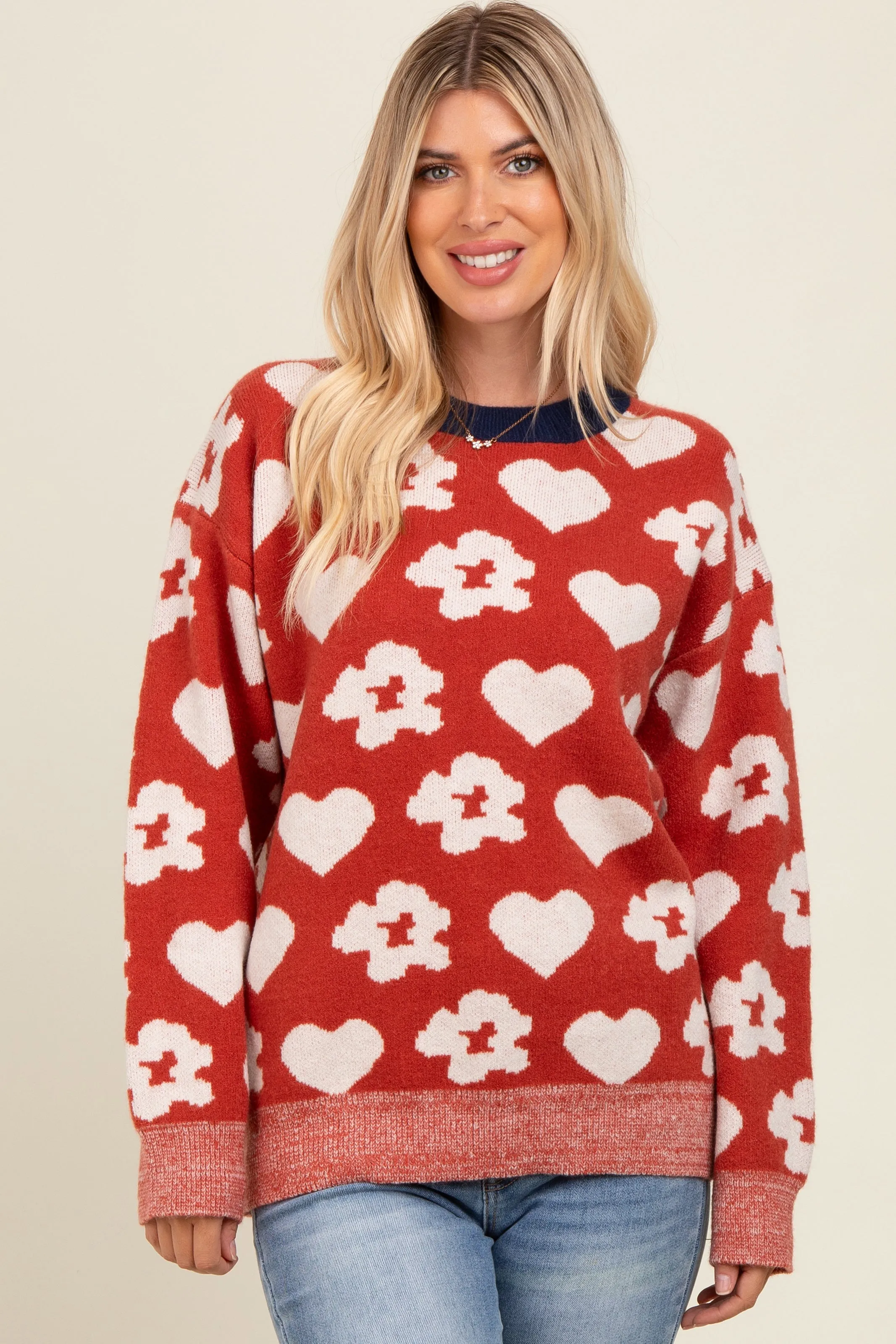 Rust Floral Heart Print Sweater sold by Pinkblush product image thumbnail 5