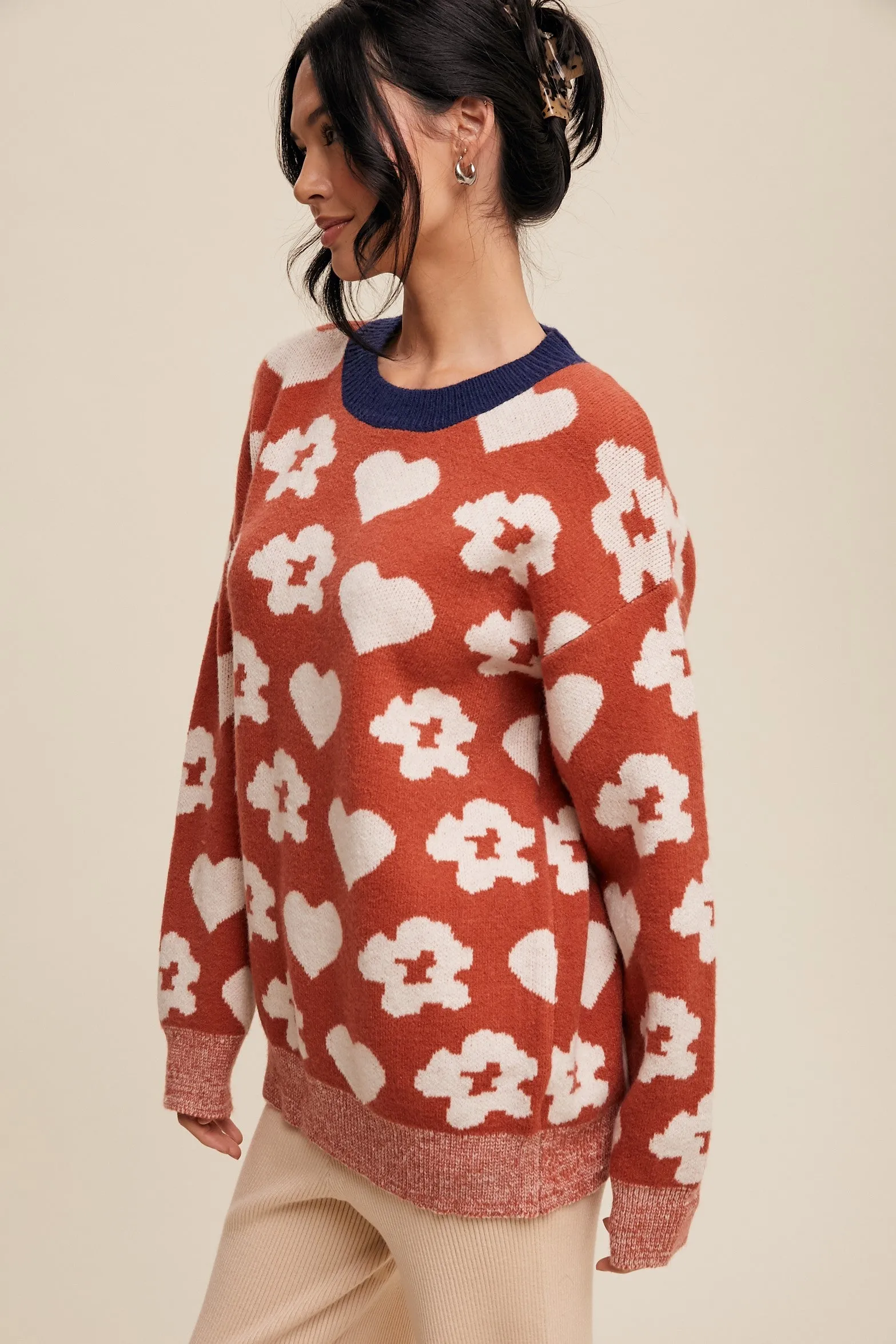 Rust Floral Heart Print Sweater sold by Pinkblush product image thumbnail 2