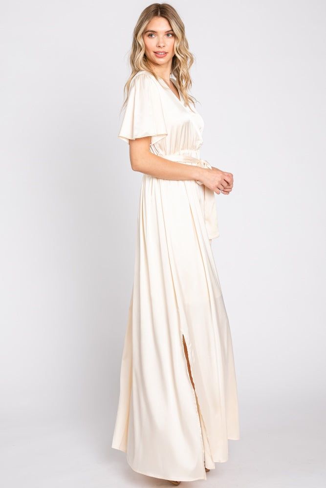 Beige Satin Wrap Nursing Dress sold by Pinkblush product image thumbnail 2