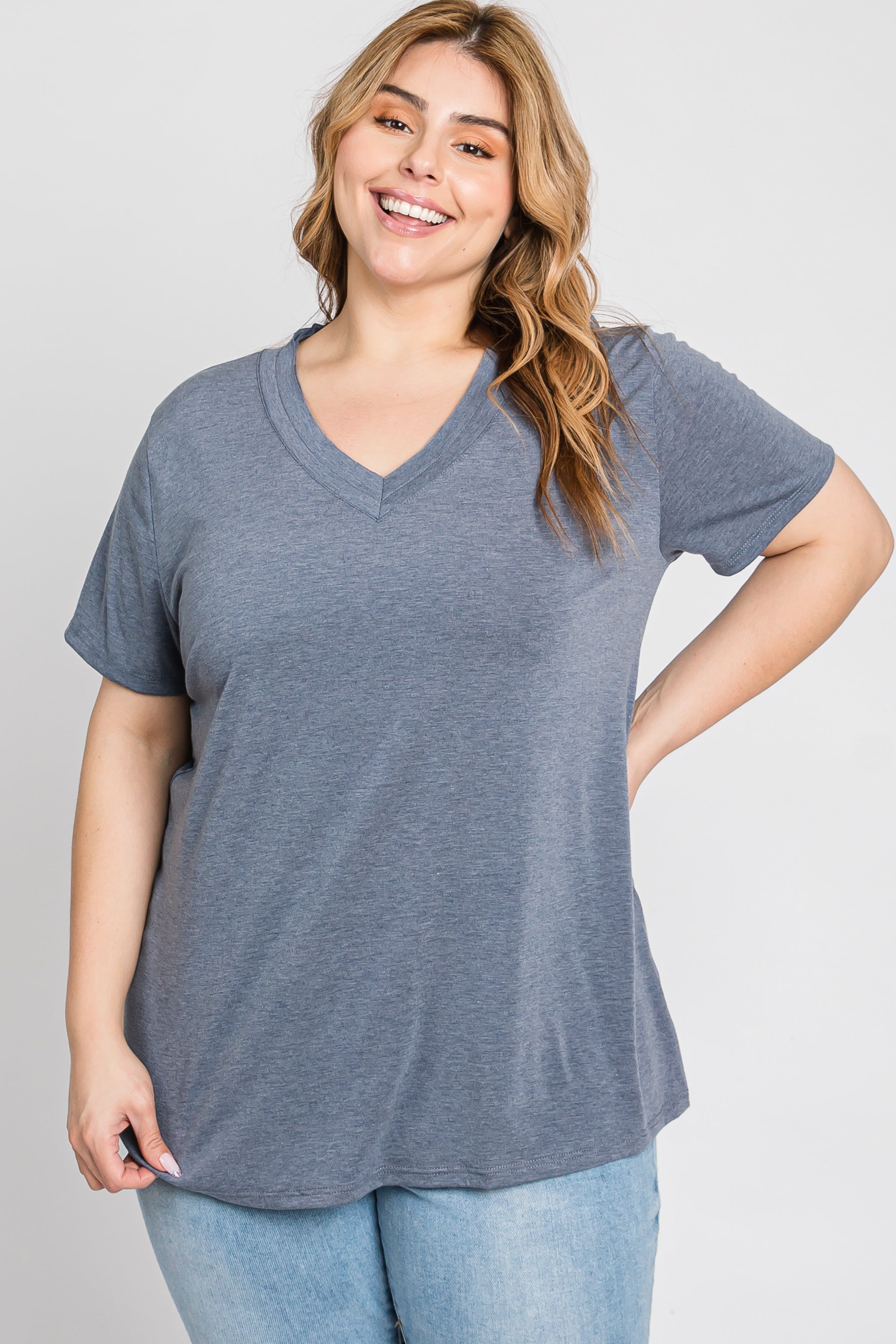 Charcoal Heathered V-Neck Plus Top sold by Pinkblush product image thumbnail 4