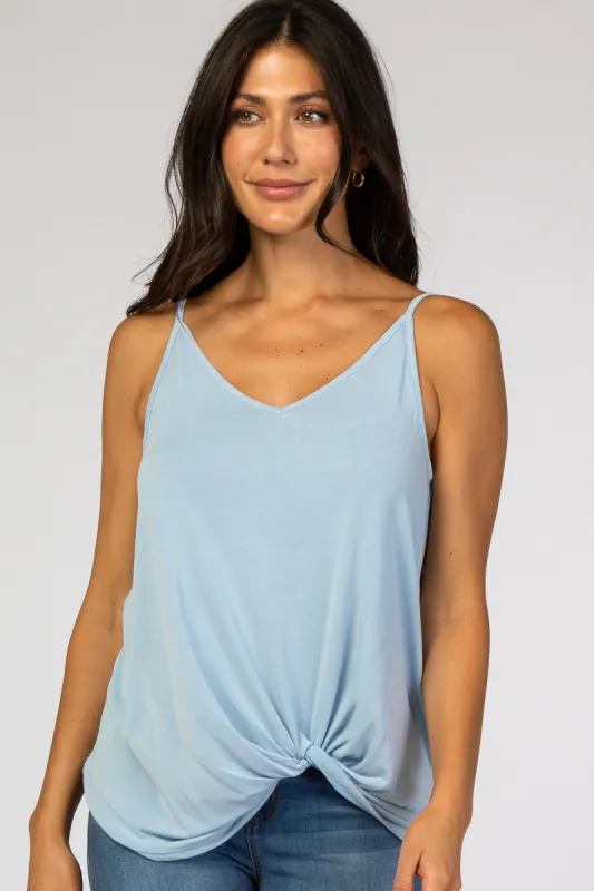 Light Blue Solid Knot Front Cami Strap Top sold by Pinkblush