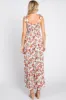 Cream Floral Smocked Shoulder Tie Tiered Maxi Dress sold by Pinkblush