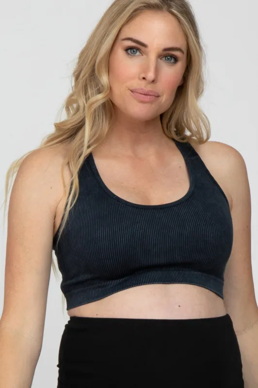 Black Ribbed Racerback Maternity Sports Bra sold by Pinkblush