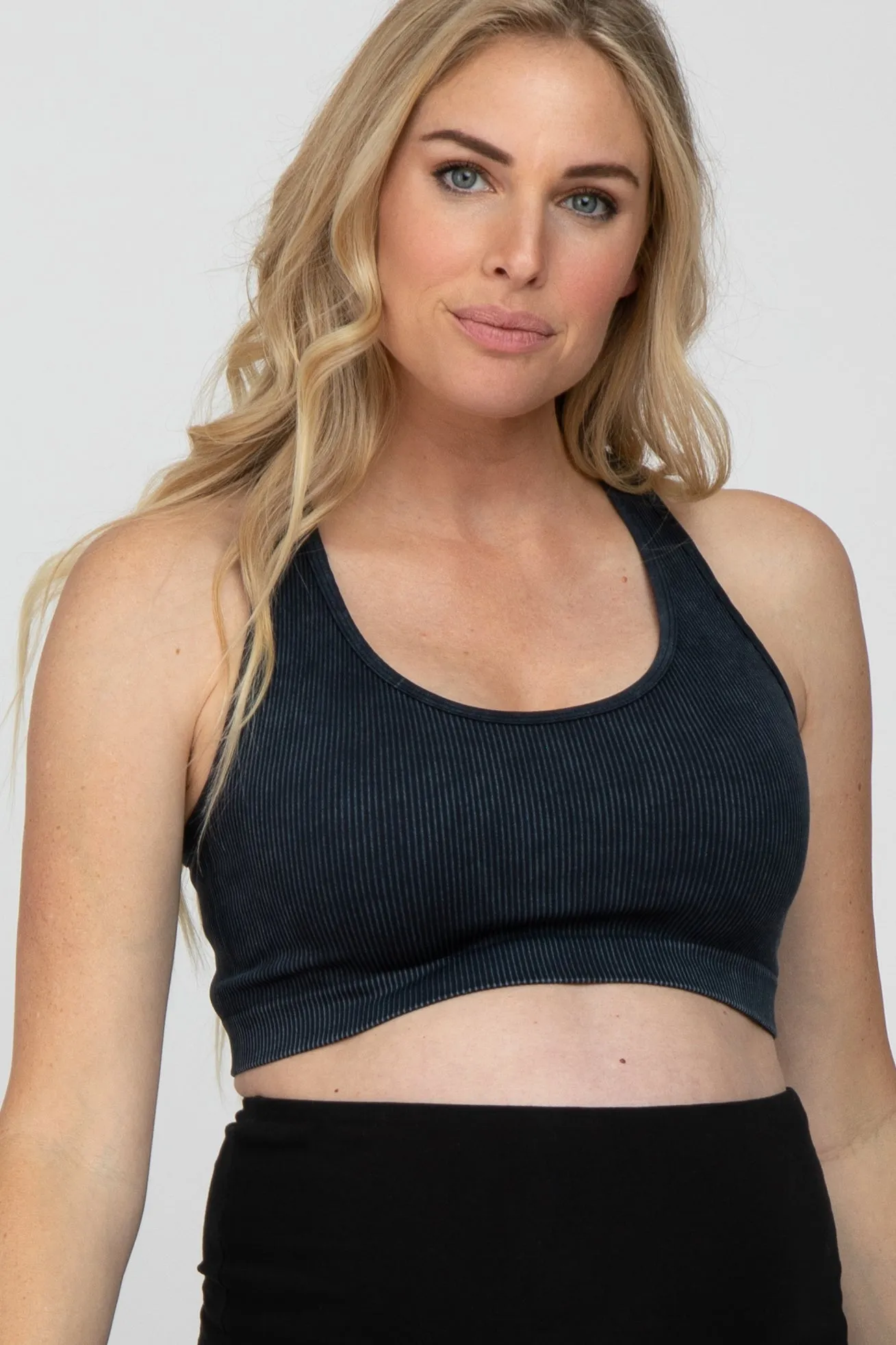 Black Ribbed Racerback Maternity Sports Bra sold by Pinkblush