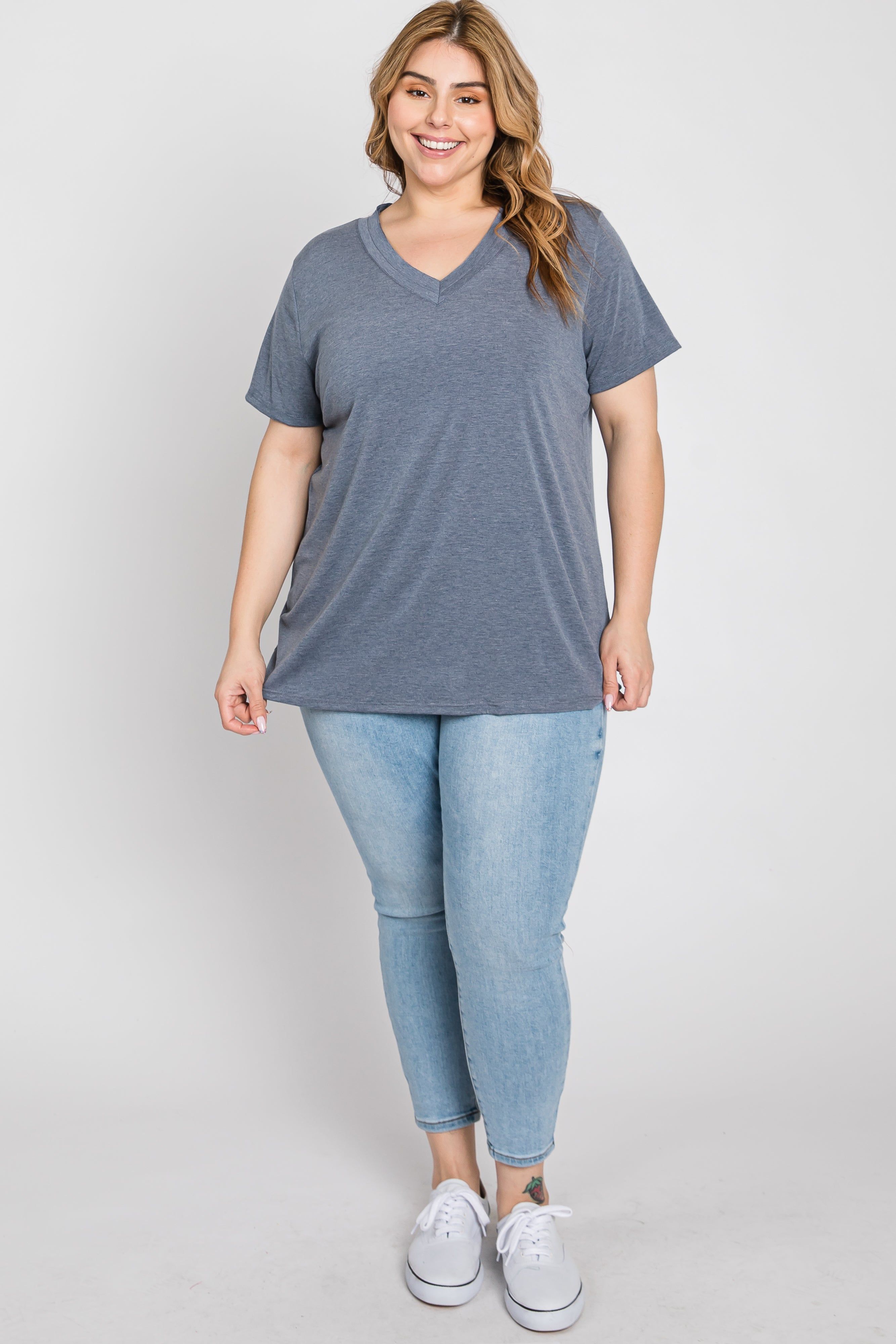 Charcoal Heathered V-Neck Plus Top sold by Pinkblush product image thumbnail 2