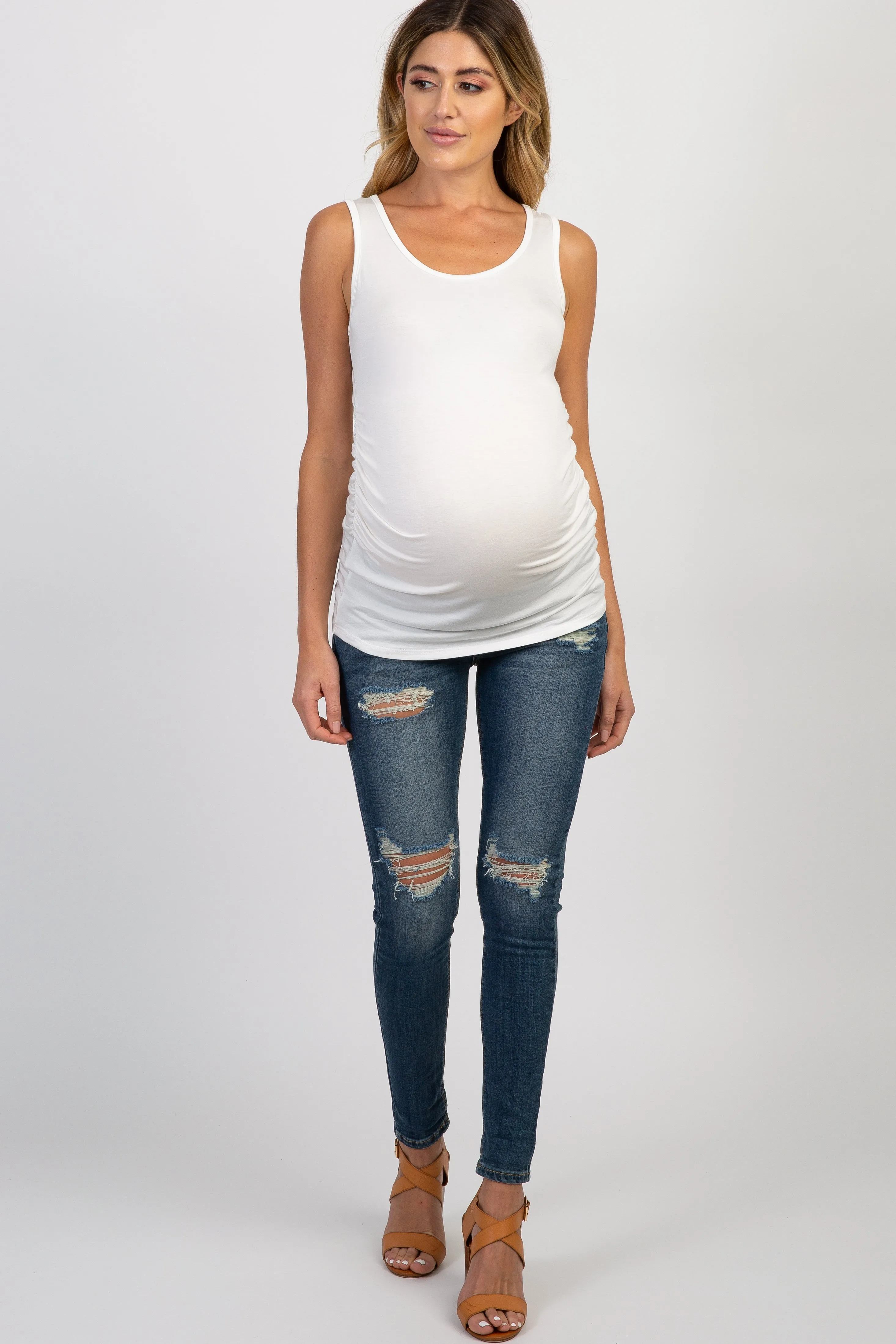 PinkBlush Ivory Ruched Maternity Tank Top sold by Pinkblush product image thumbnail 4