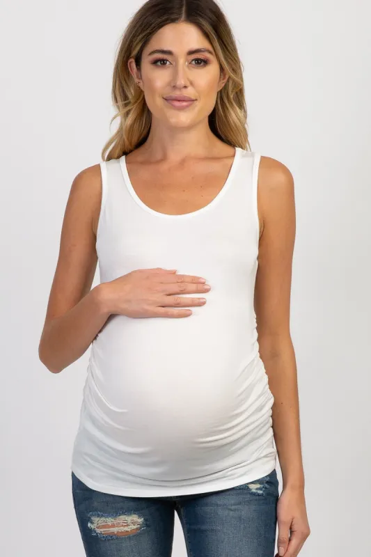 PinkBlush Ivory Ruched Maternity Tank Top sold by Pinkblush