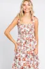 Cream Floral Smocked Shoulder Tie Tiered Maxi Dress sold by Pinkblush