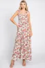 Cream Floral Smocked Shoulder Tie Tiered Maxi Dress sold by Pinkblush