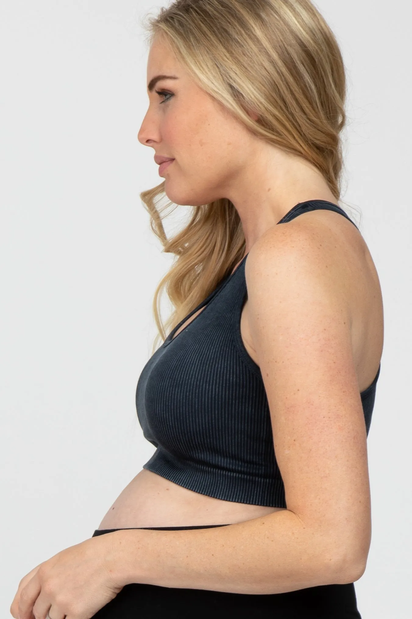 Black Ribbed Racerback Maternity Sports Bra sold by Pinkblush product image thumbnail 2