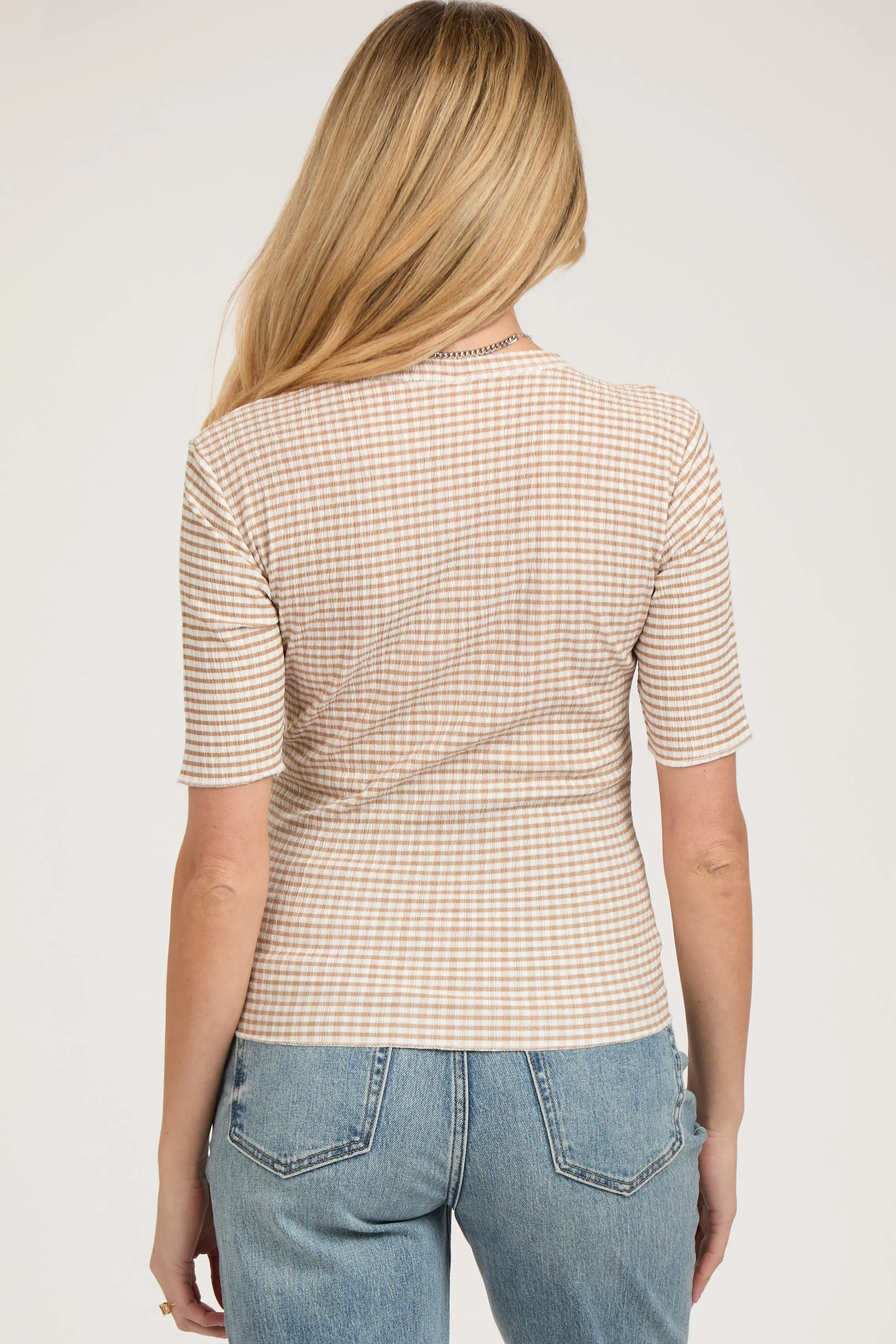 Taupe Striped Short Sleeve Maternity Top sold by Pinkblush product image thumbnail 3