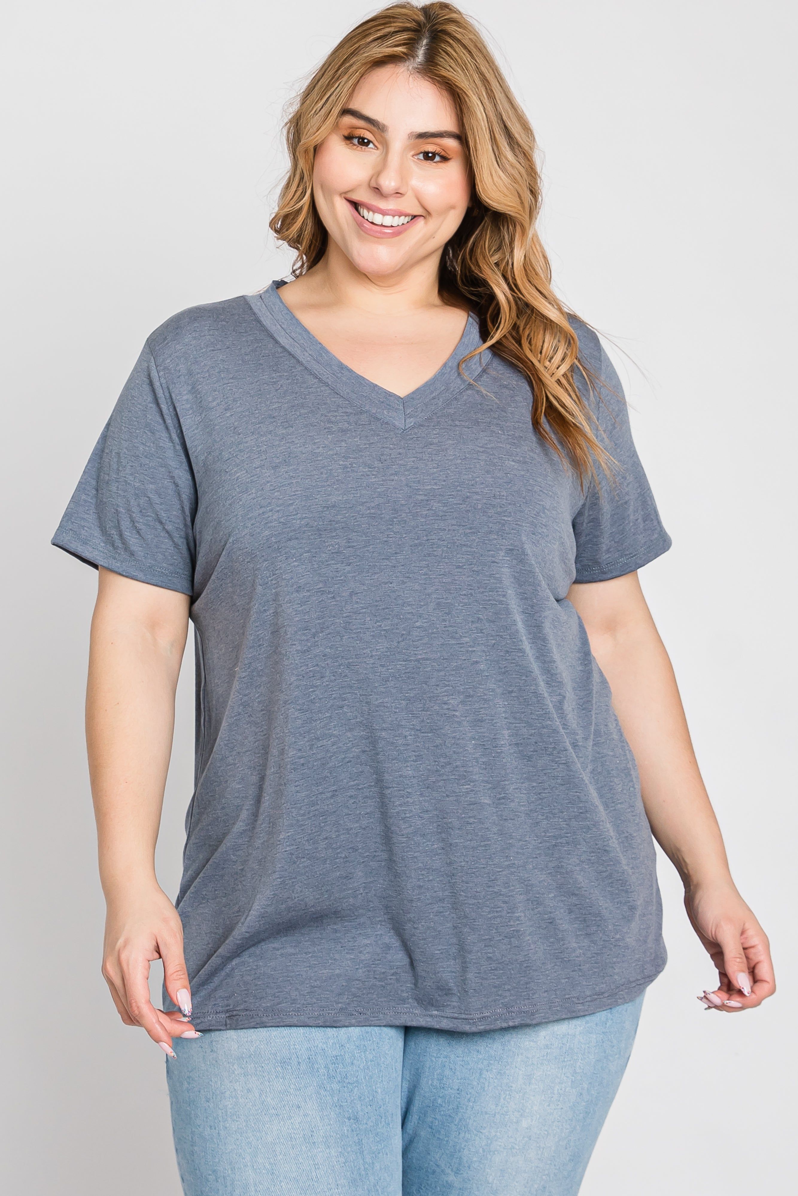 Charcoal Heathered V-Neck Plus Top sold by Pinkblush product image thumbnail 3