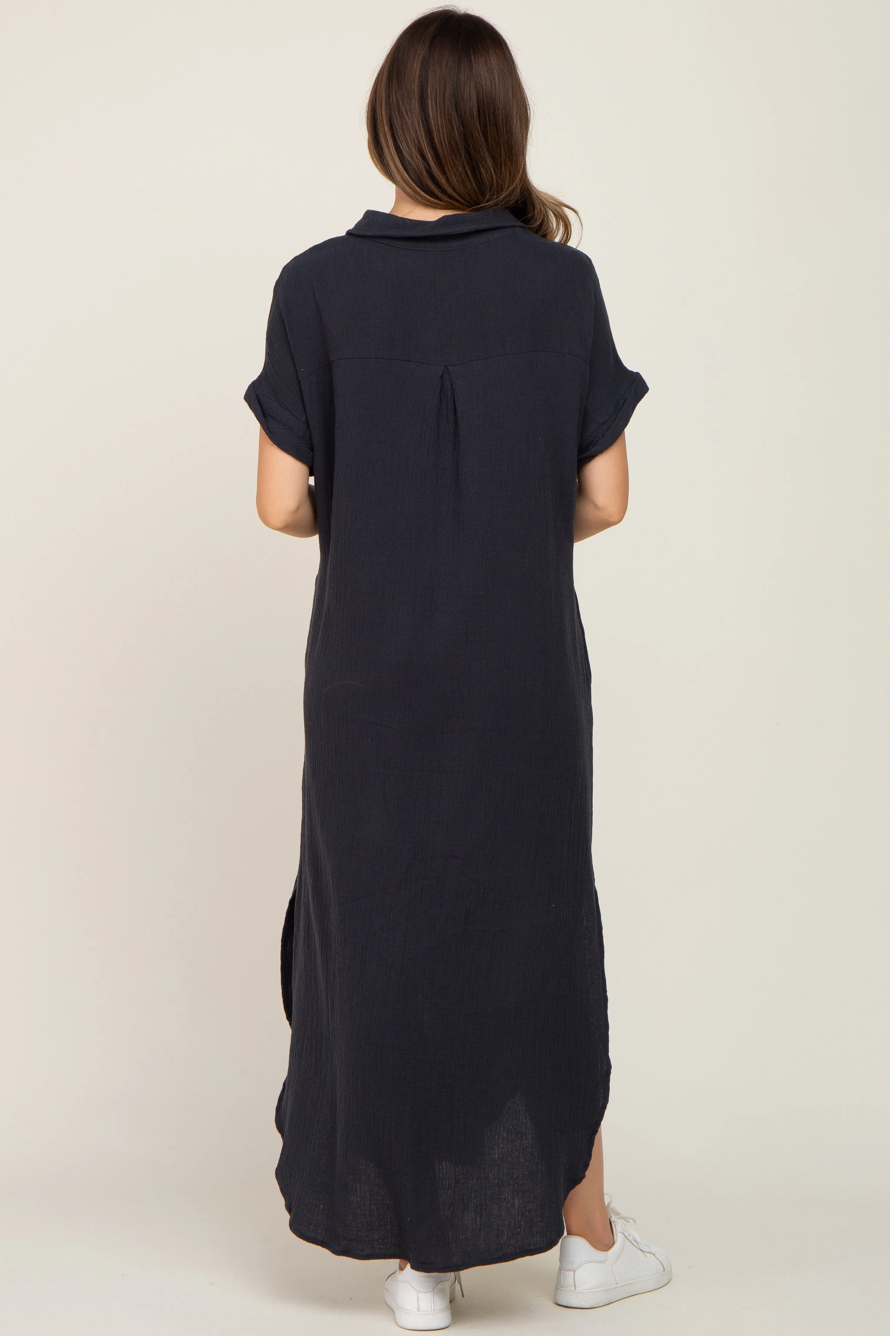 Charcoal Button Down Maternity Midi Dress sold by Pinkblush product image thumbnail 3