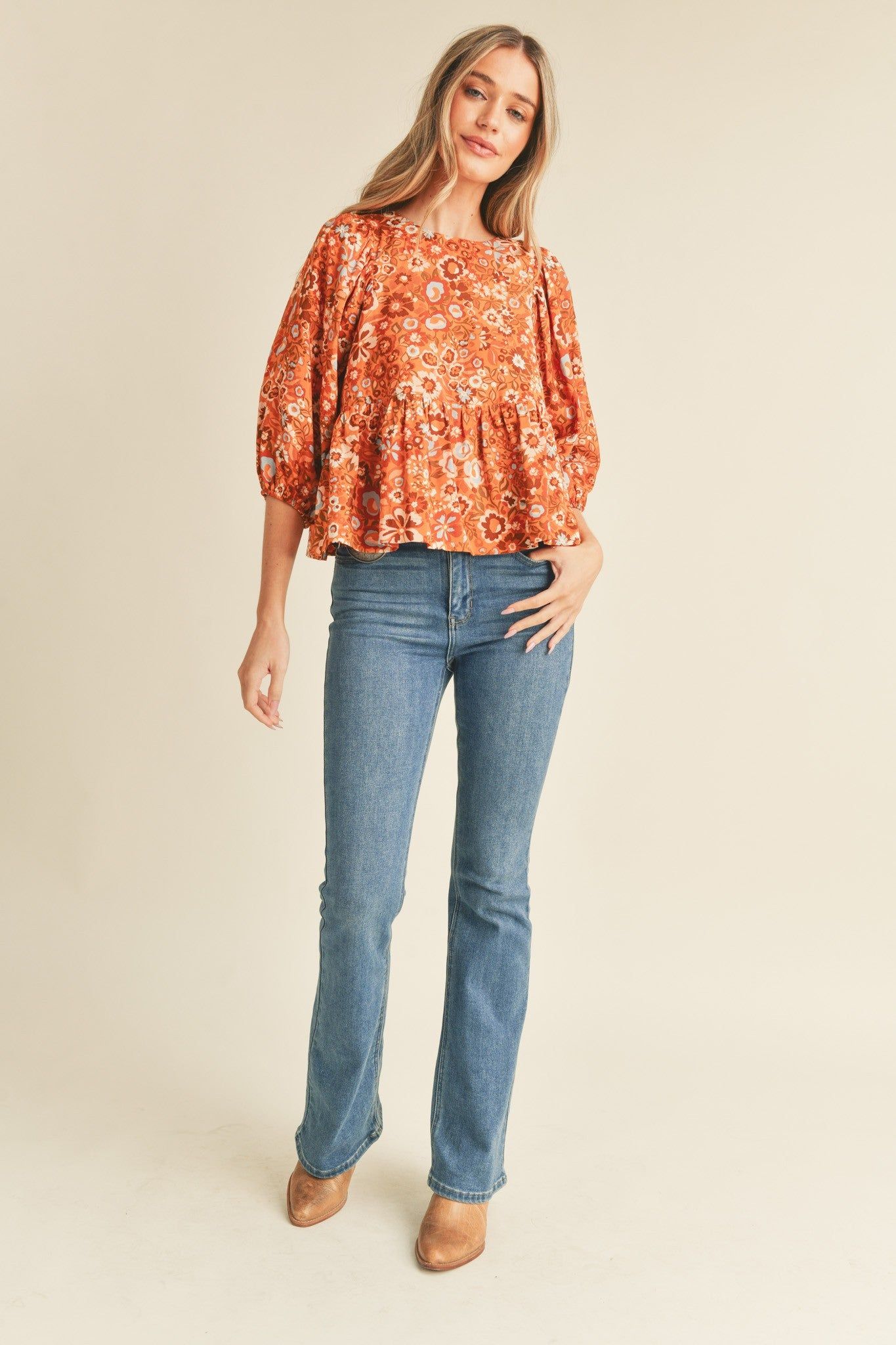 Orange Floral Print Babydoll Top sold by Pinkblush product image thumbnail 4