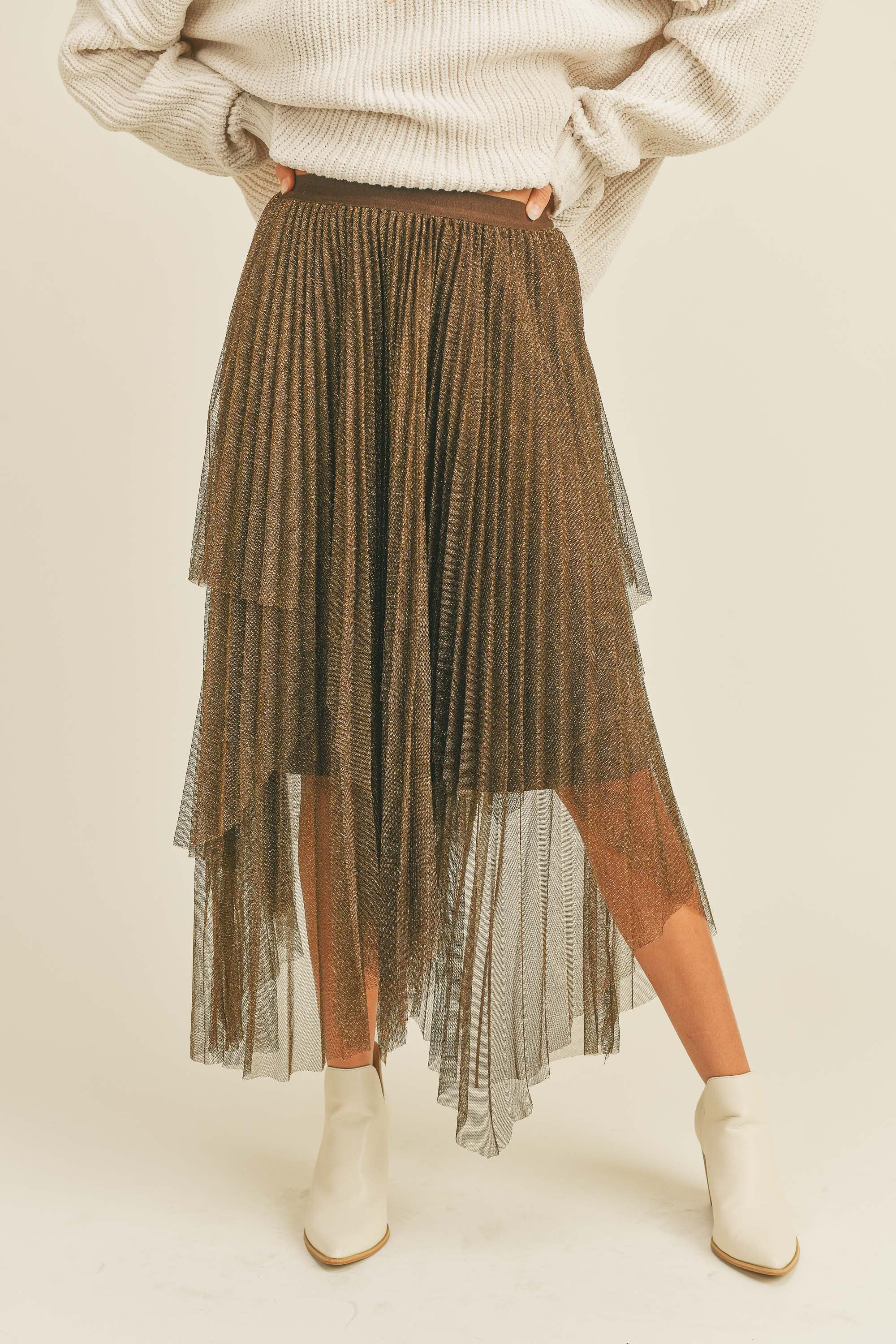 Bronze Metallic Mesh Pleated Skirt sold by Pinkblush product image thumbnail 2
