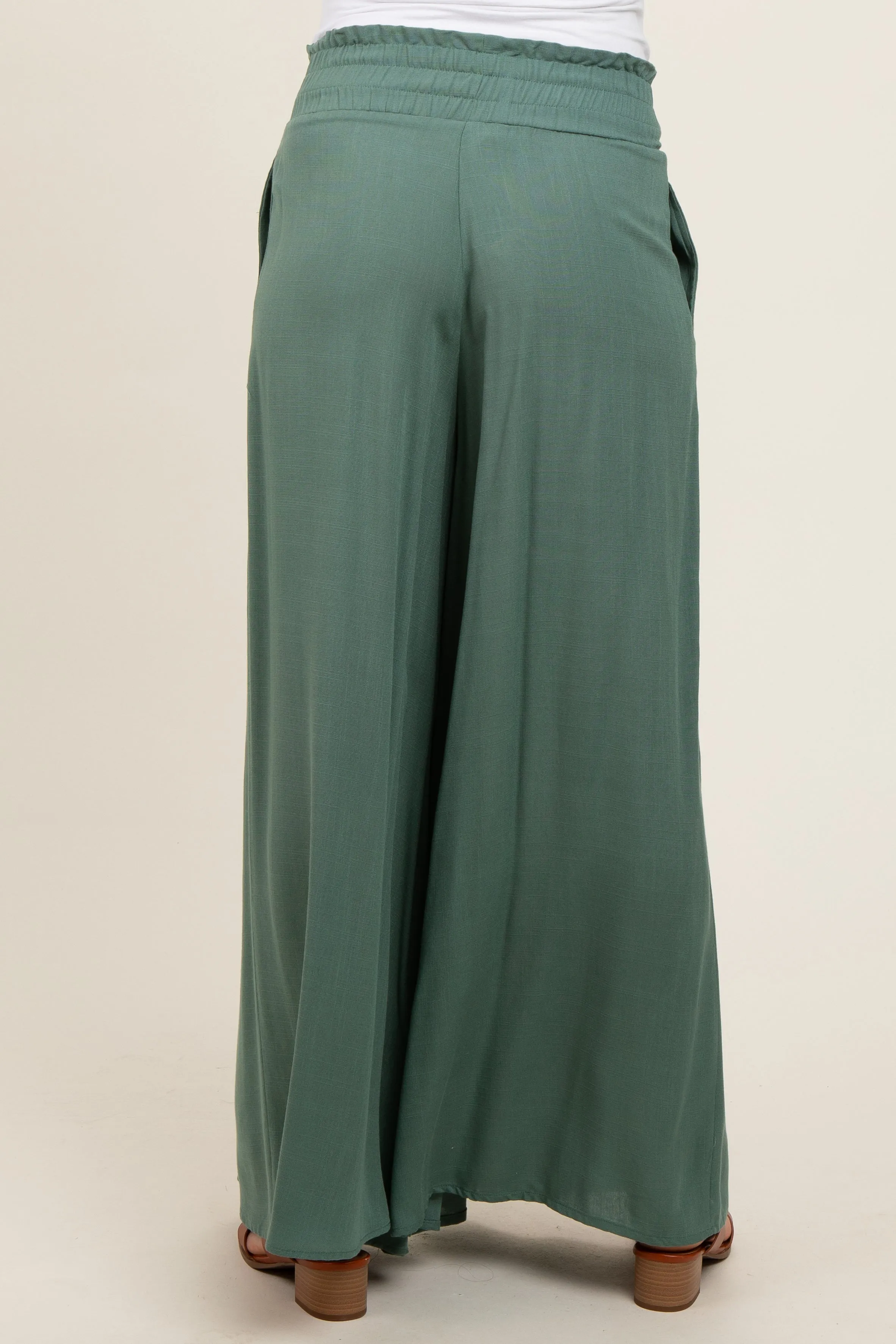 Olive Wide Leg Smocked Lightweight Maternity Pants sold by Pinkblush product image thumbnail 4