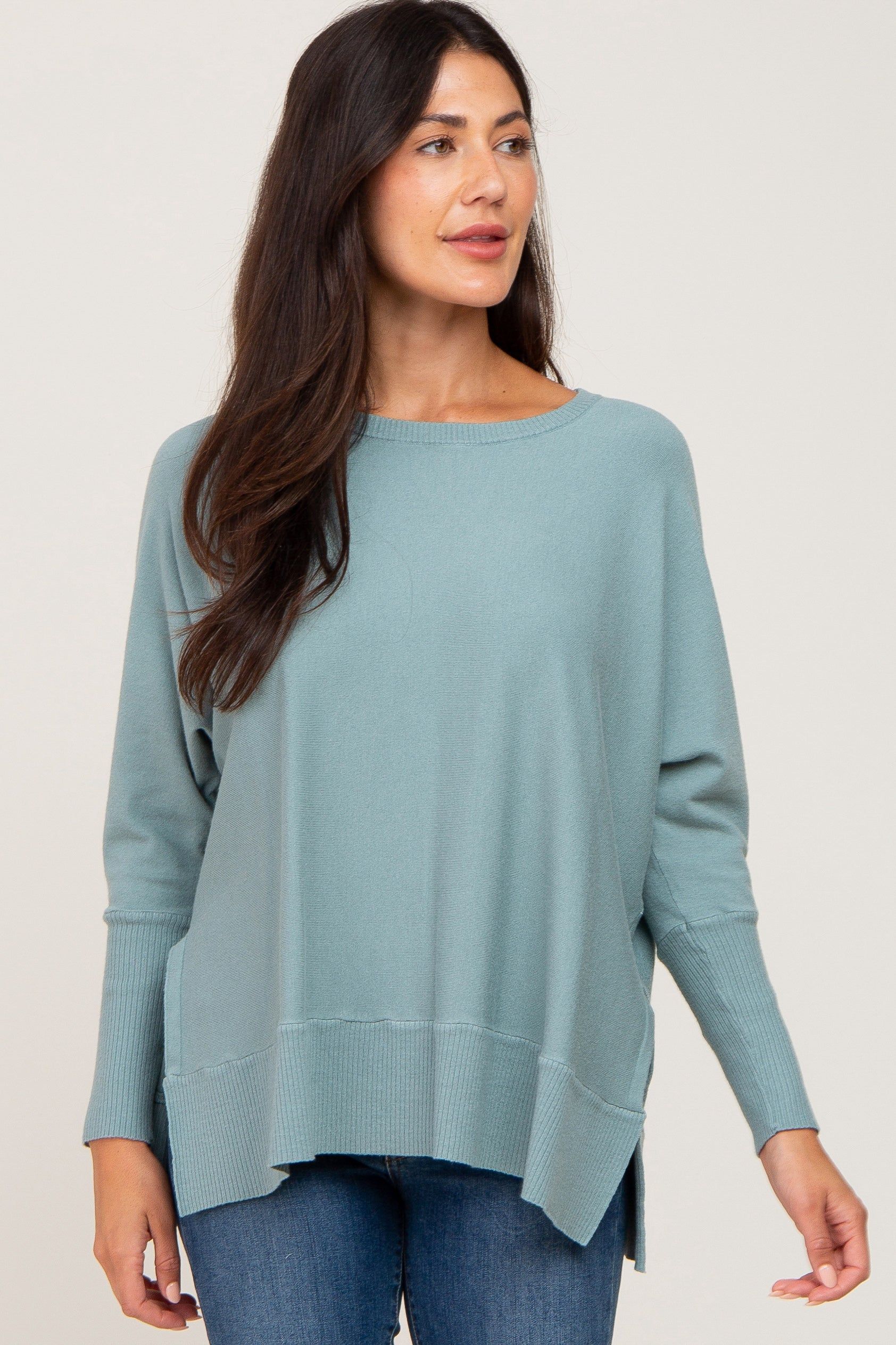 Jade Dolman Sleeve Side Slit Sweater sold by Pinkblush