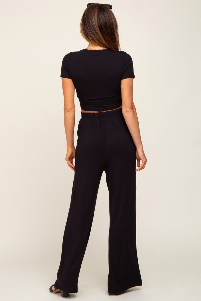 Black Wrap Crop Top and Wide Leg Pant Set sold by Pinkblush product image thumbnail 3